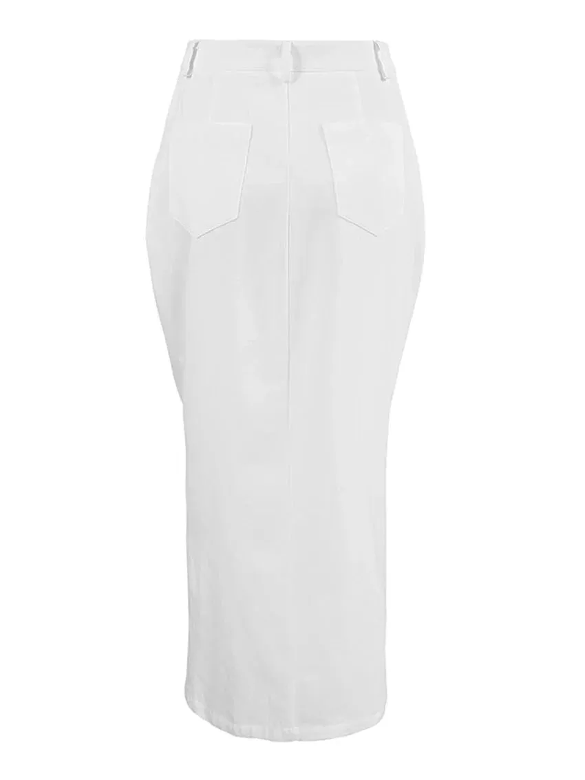 High-Waist Button-Up Midi-Maxi Skirt in Cotton