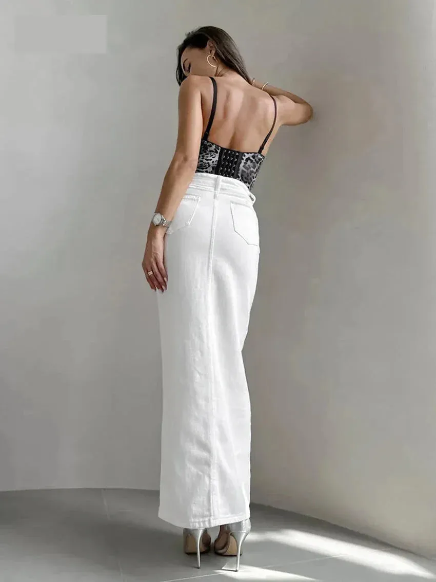 High-Waist Button-Up Midi-Maxi Skirt in Cotton