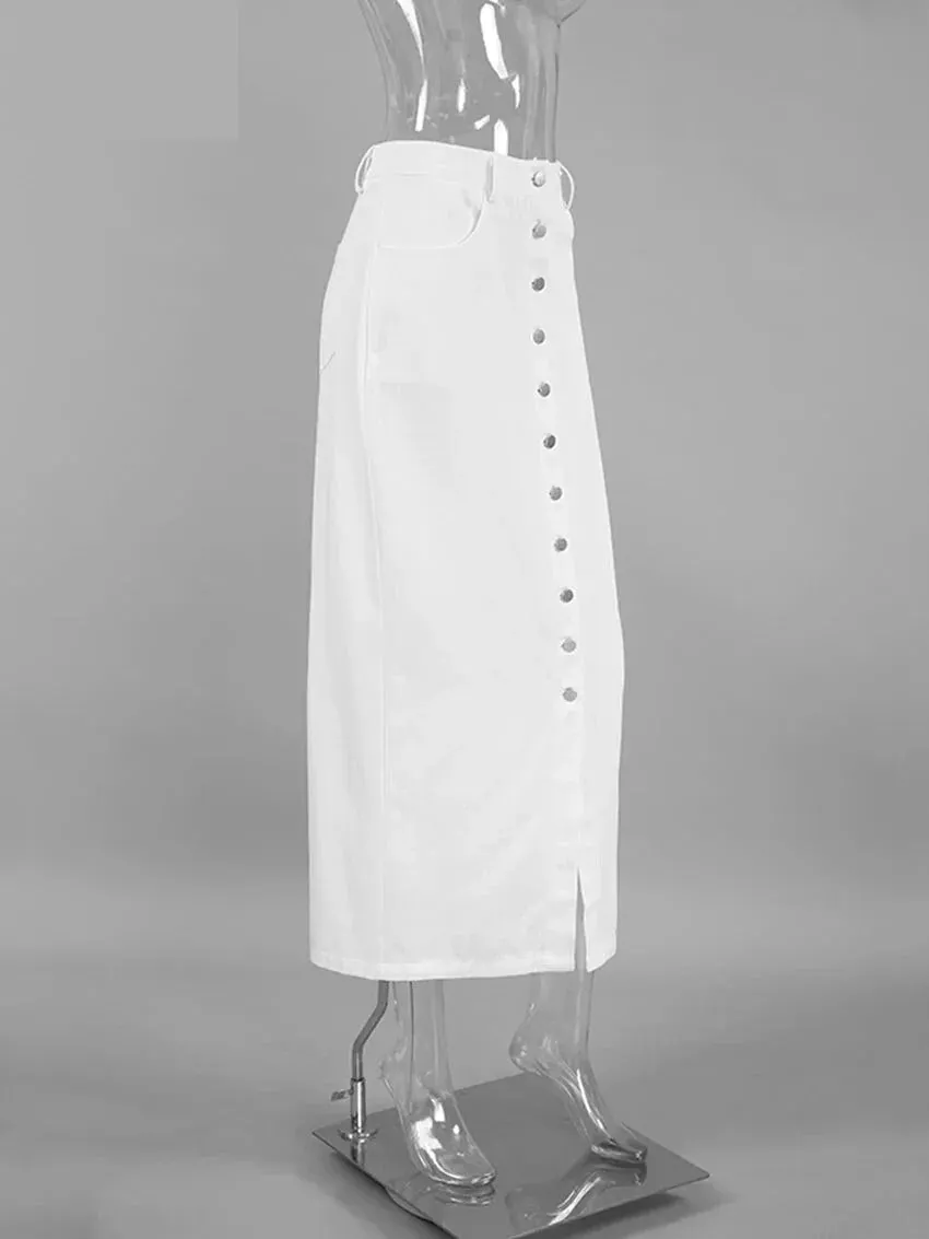 High-Waist Button-Up Midi-Maxi Skirt in Cotton