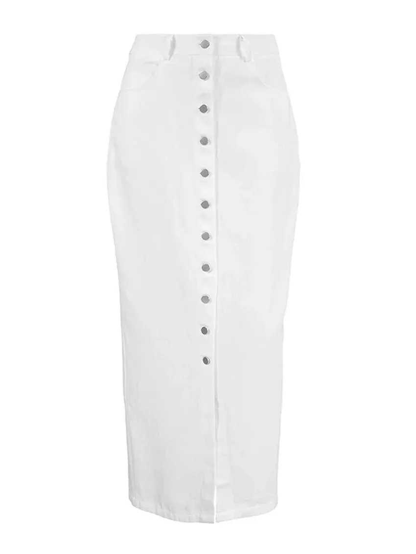 High-Waist Button-Up Midi-Maxi Skirt in Cotton