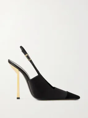 Ines velvet-trimmed satin slingback pumps