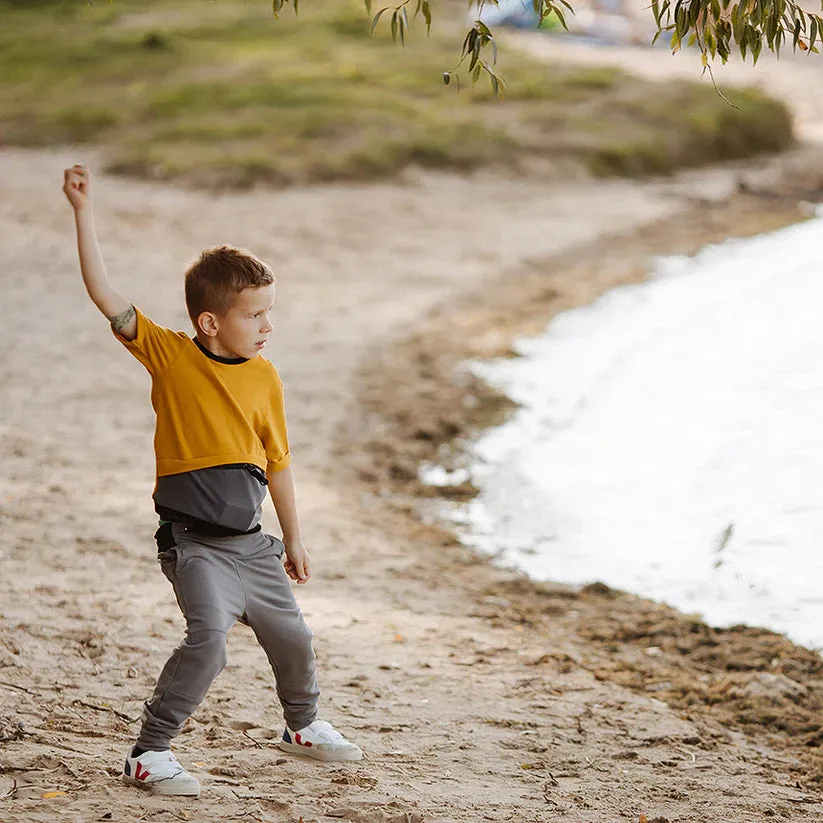 Kids Grey Sports Trousers for T1D Comfort - EU Handmade with Pockets