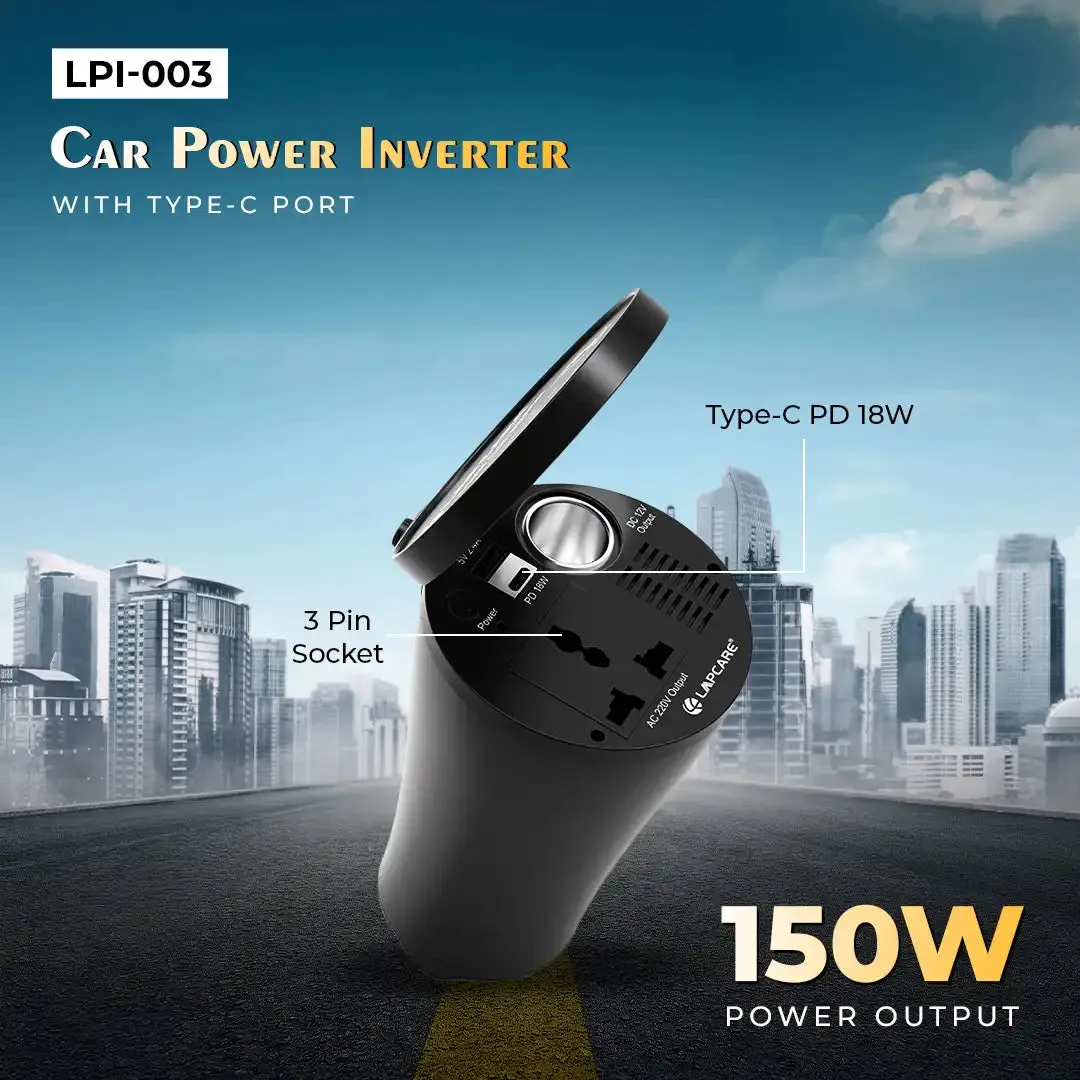 LAPCARE 150W Car Power Inverter Charger with Built-in cooling fan (LPI-003)