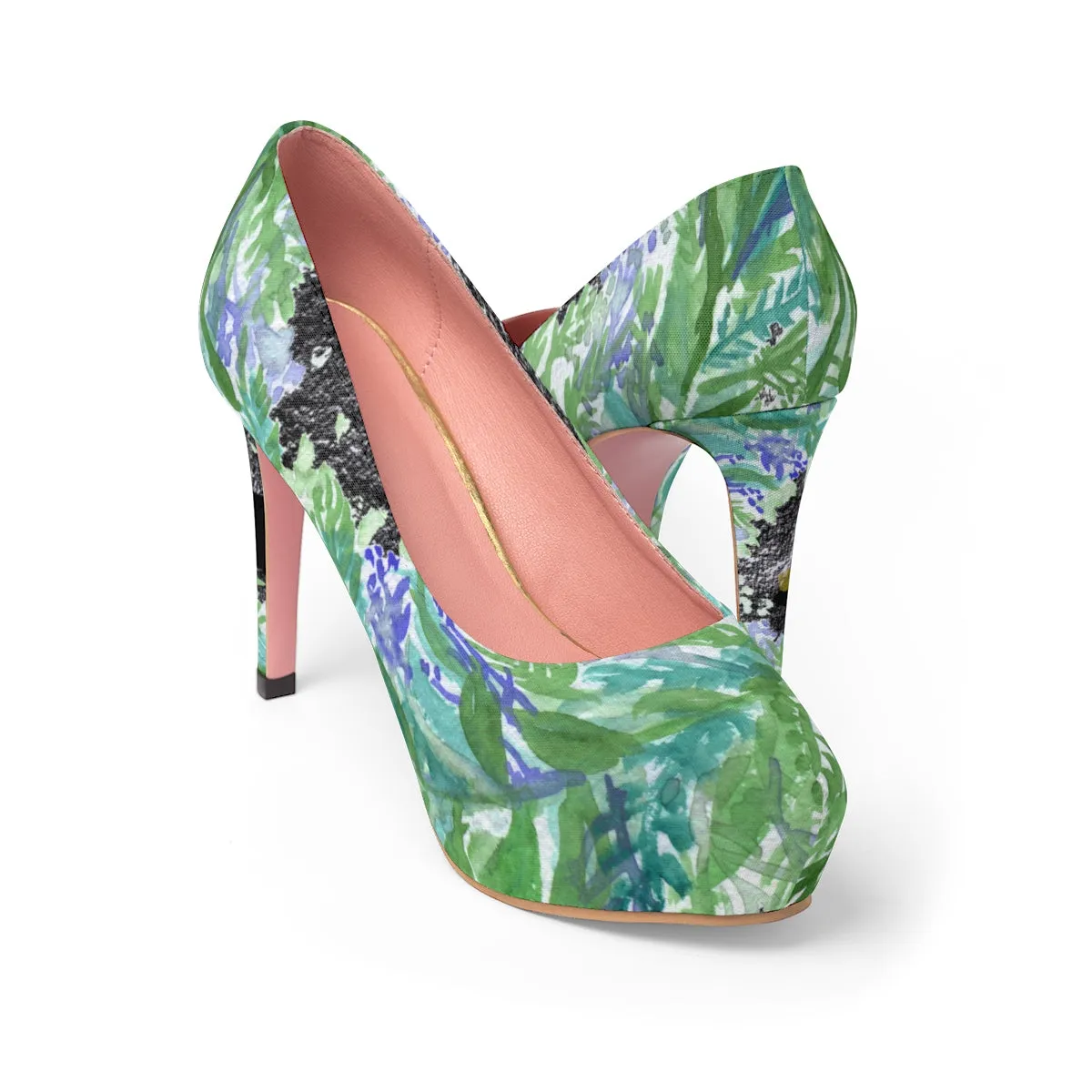 Lavender Print Women's High Heels, Floral Print Women's Weddings Platform Stilettos