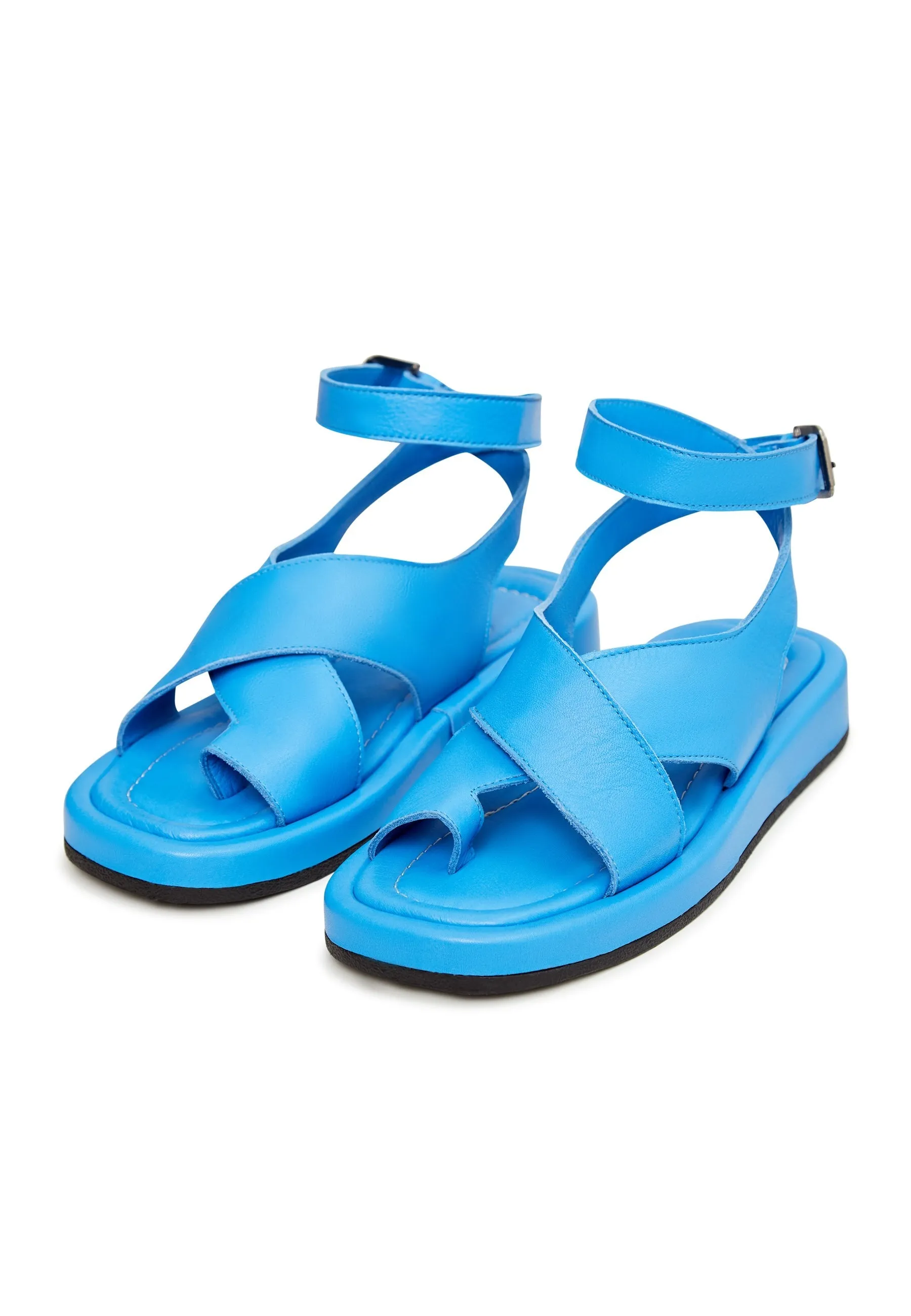 Leather Platform Sandals - Blue