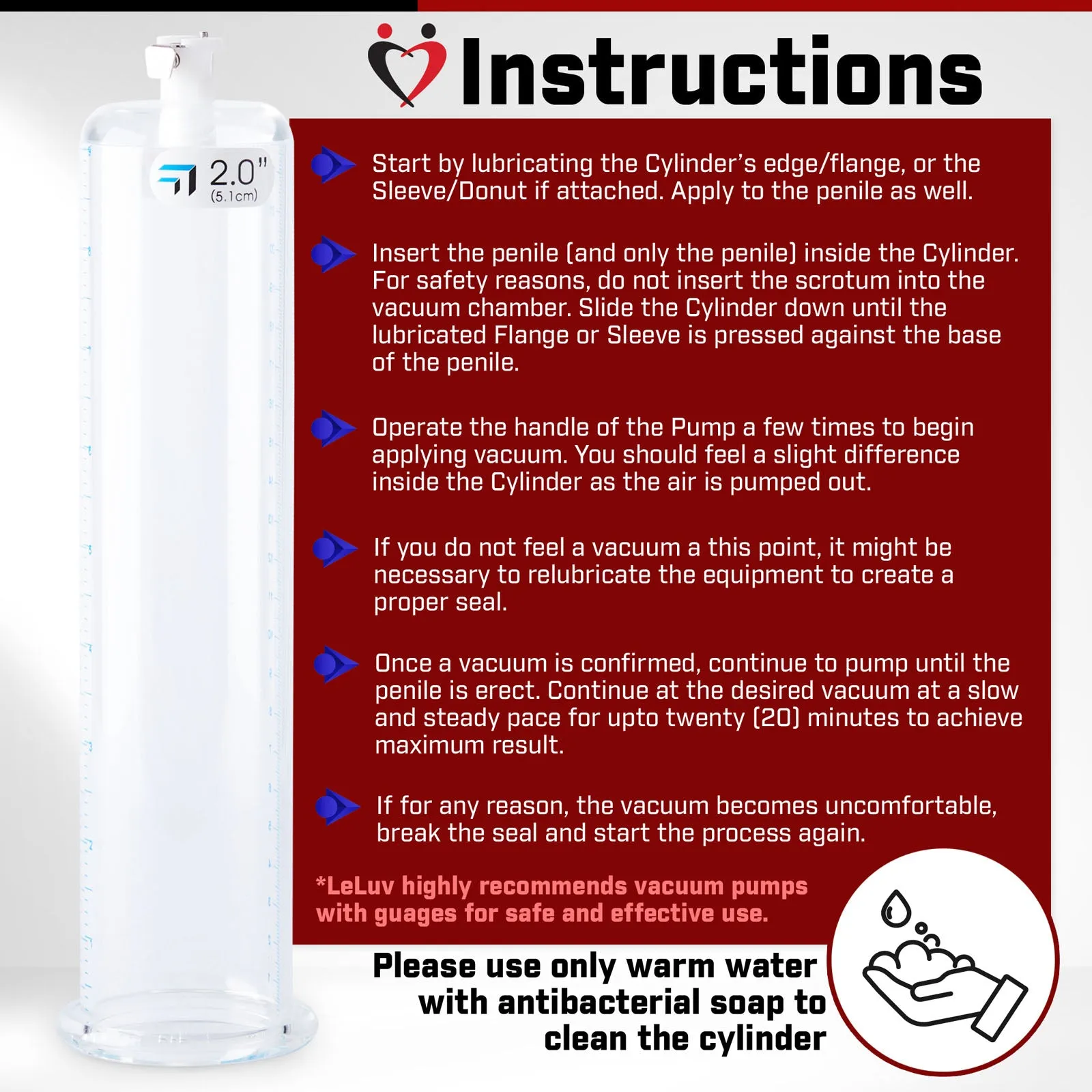 LeLuv JacVac Penis Pump - Swivel Gauge Options - Thick Wall, No Flange Cylinders