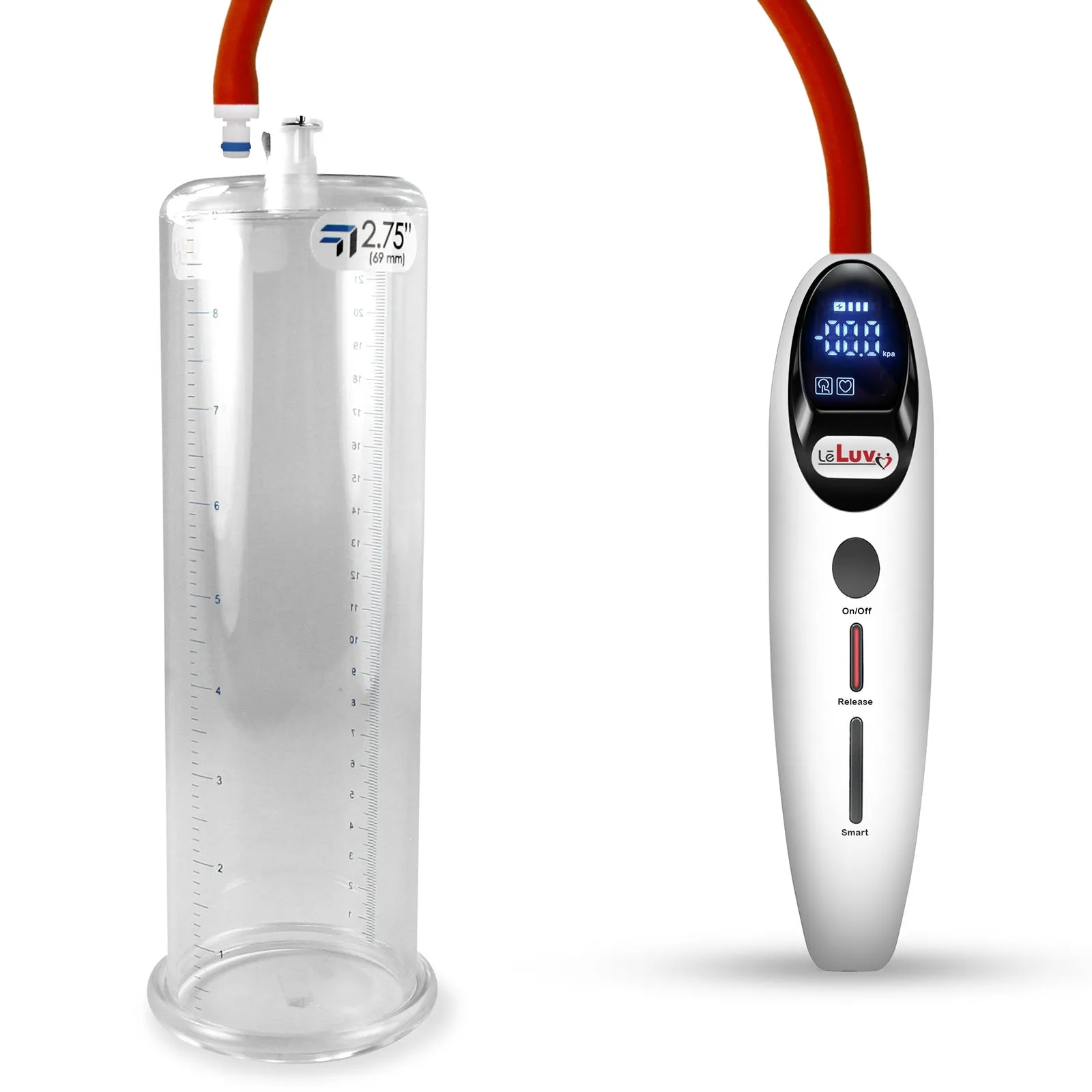 LeLuv Magna Smart LCD Penis Pump | 9 or 12 Inch Length Cylinder | Round Flange