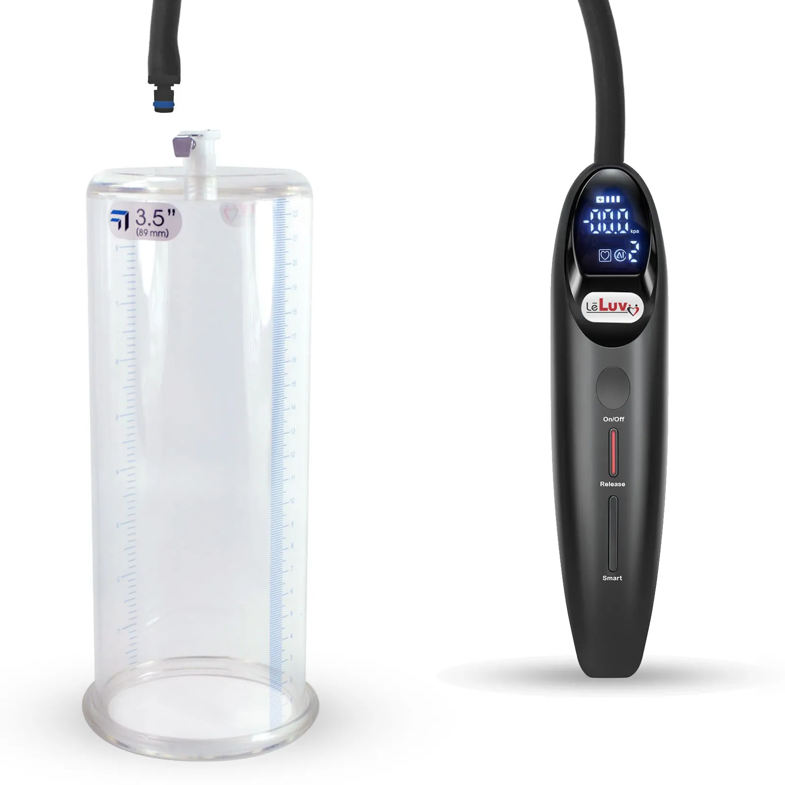 LeLuv Magna Smart LCD Penis Pump | 9 or 12 Inch Length Cylinder | Round Flange