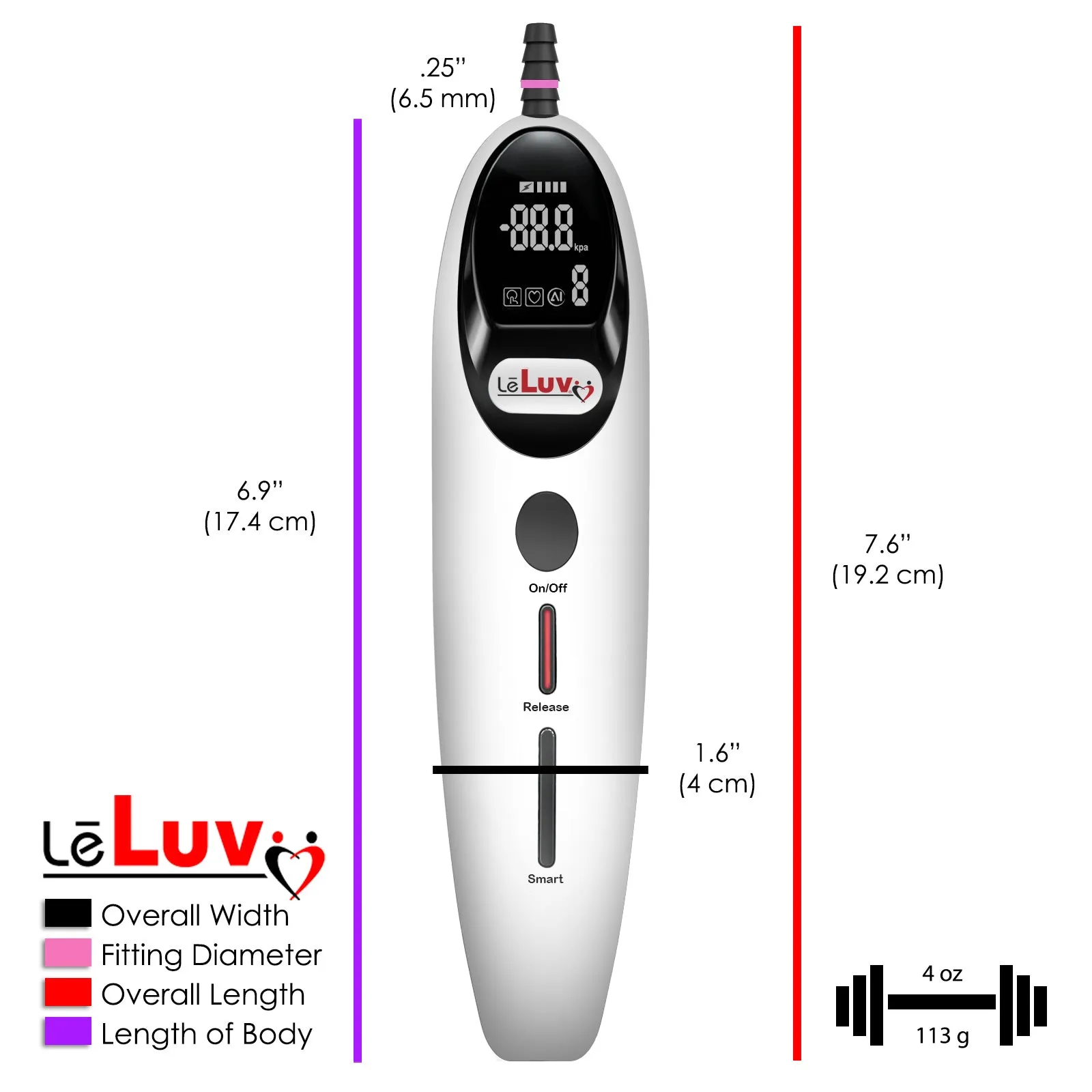 LeLuv Magna Smart LCD Penis Pump | 9 or 12 Inch Length Cylinder | Round Flange