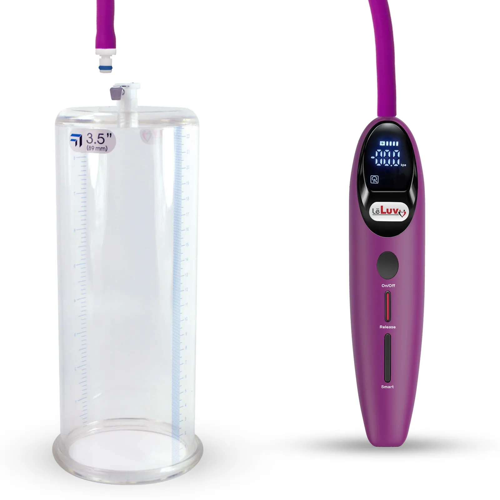 LeLuv Magna Smart LCD Penis Pump | 9 or 12 Inch Length Cylinder | Round Flange