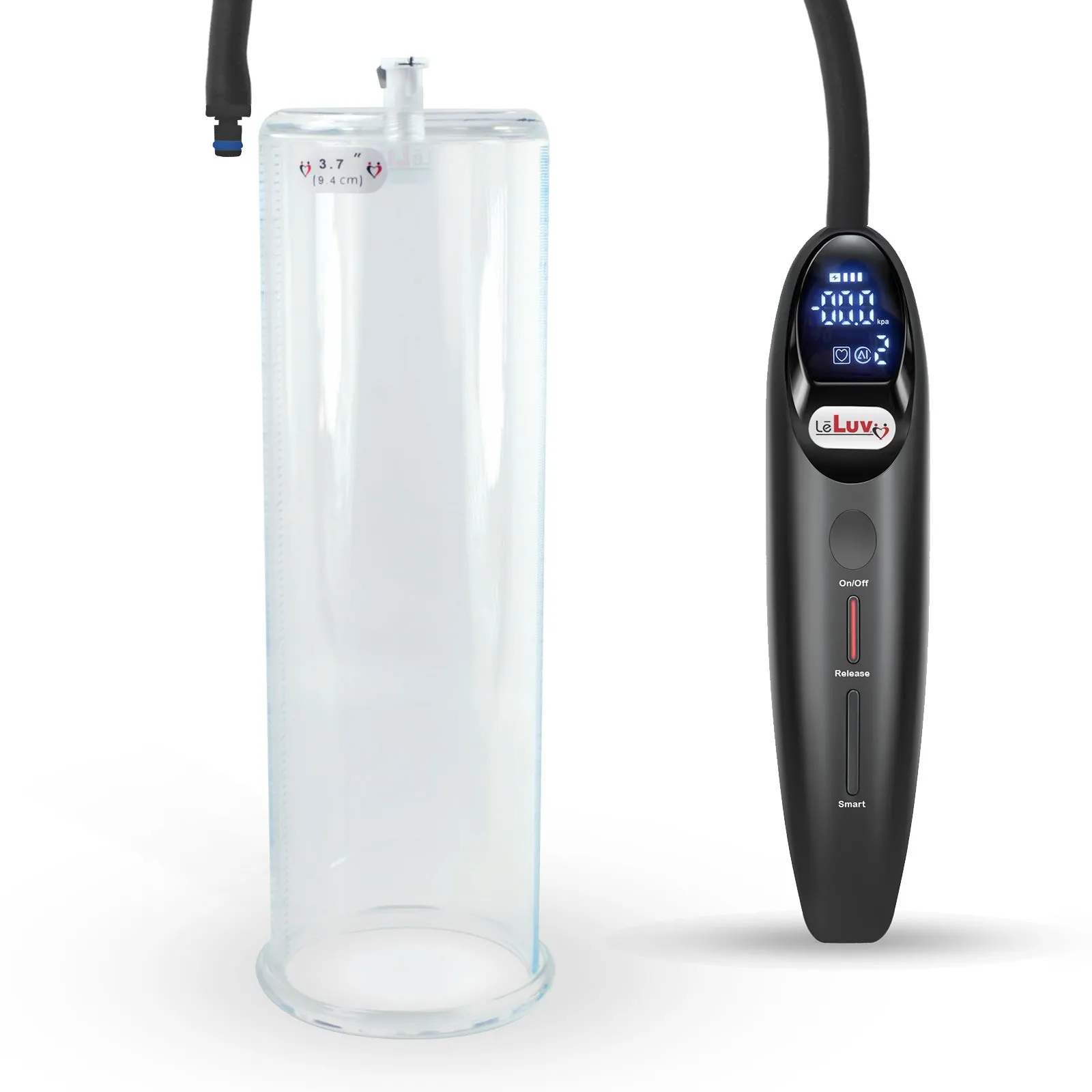 LeLuv Magna Smart LCD Penis Pump | 9 or 12 Inch Length Cylinder | Round Flange