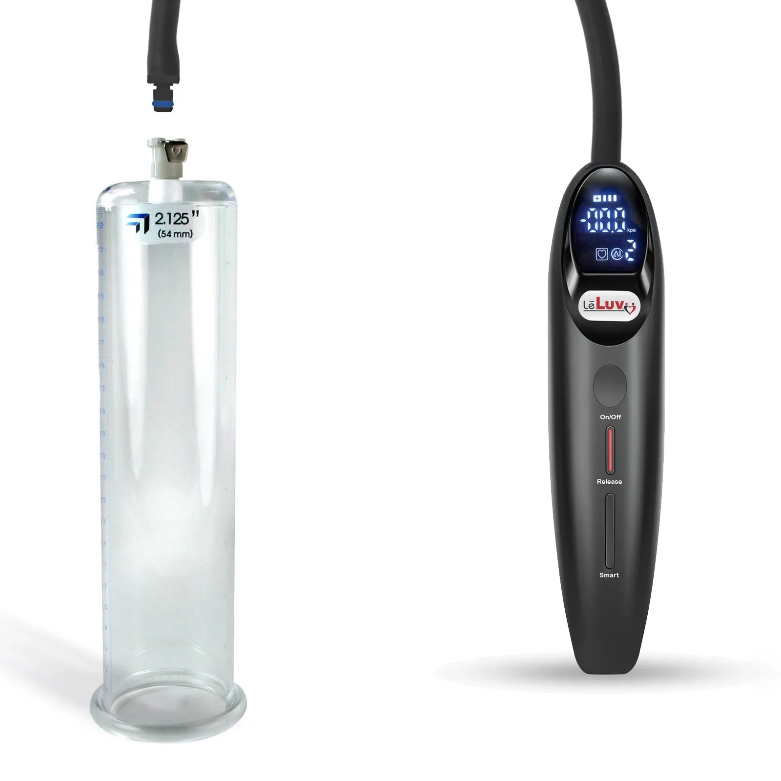 LeLuv Magna Smart LCD Penis Pump | 9 or 12 Inch Length Cylinder | Round Flange