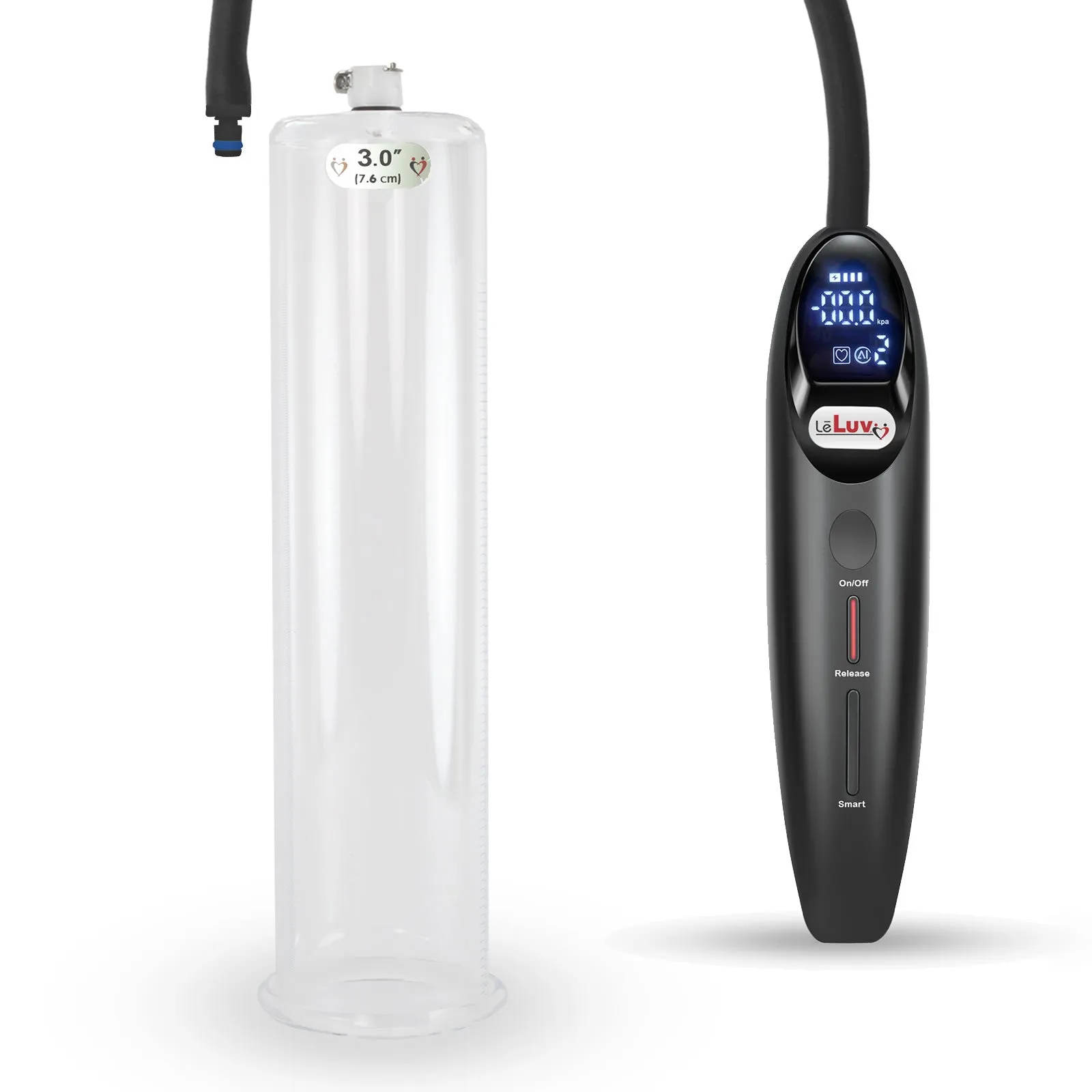 LeLuv Magna Smart LCD Penis Pump | 9 or 12 Inch Length Cylinder | Round Flange