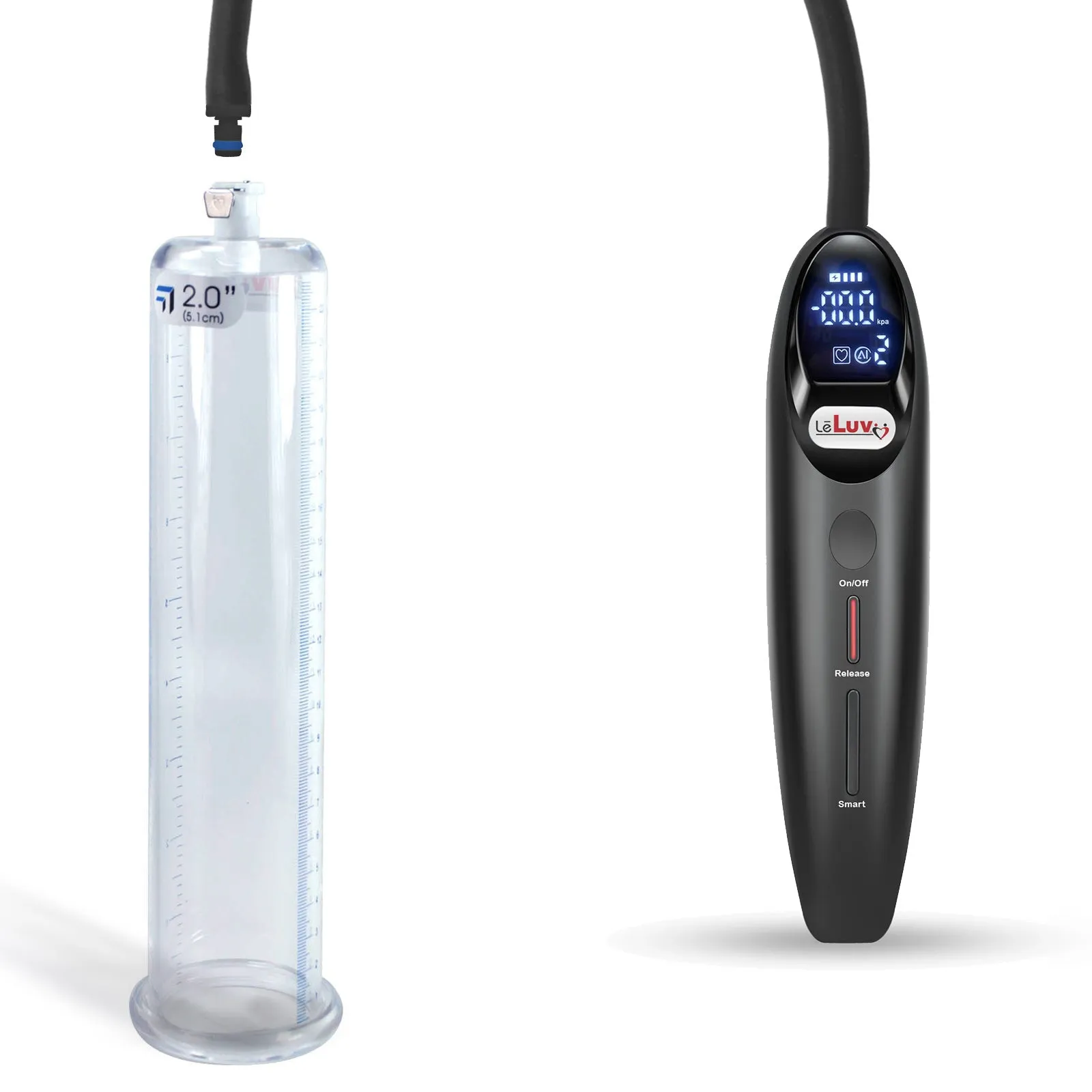 LeLuv Magna Smart LCD Penis Pump | 9 or 12 Inch Length Cylinder | Round Flange