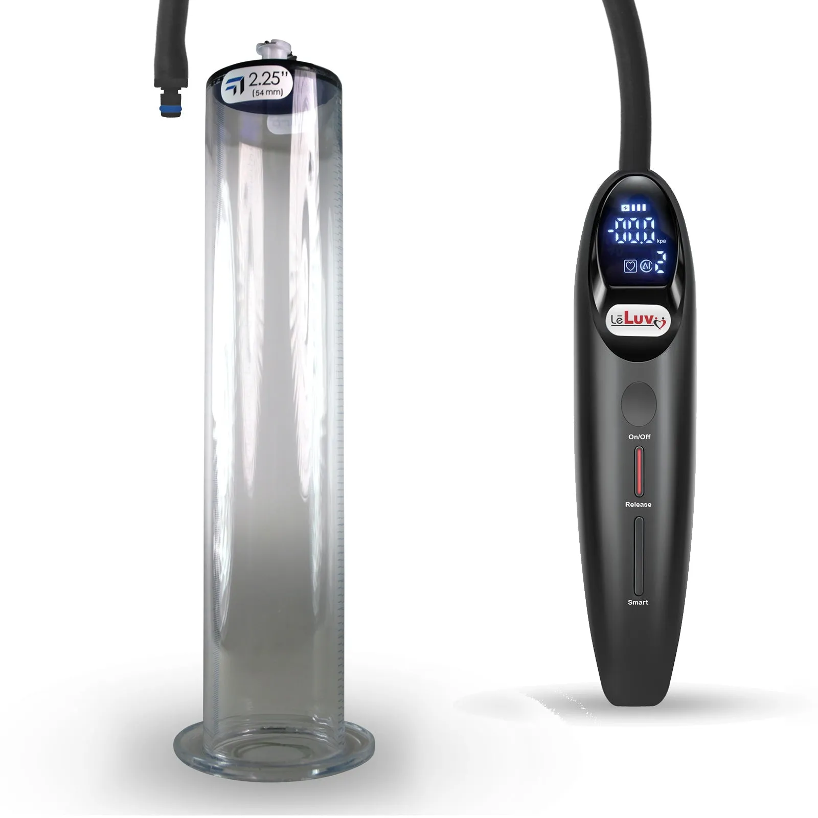 LeLuv Magna Smart LCD Penis Pump | 9 or 12 Inch Length Cylinder | Wide Flange