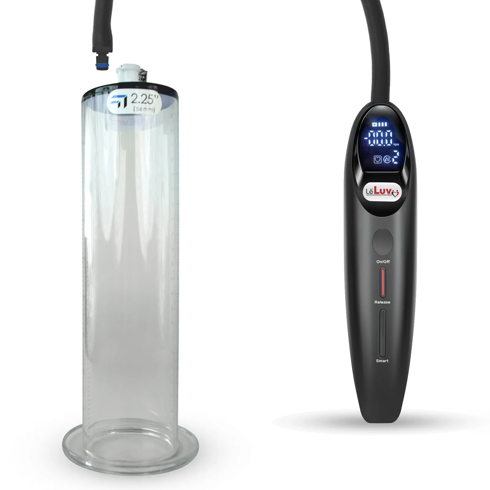 LeLuv Magna Smart LCD Penis Pump | 9 or 12 Inch Length Cylinder | Wide Flange