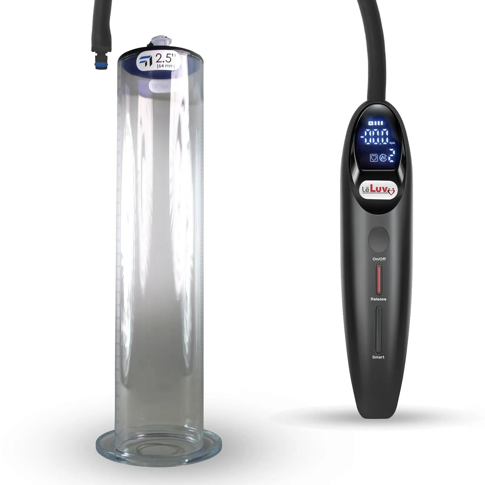 LeLuv Magna Smart LCD Penis Pump | 9 or 12 Inch Length Cylinder | Wide Flange