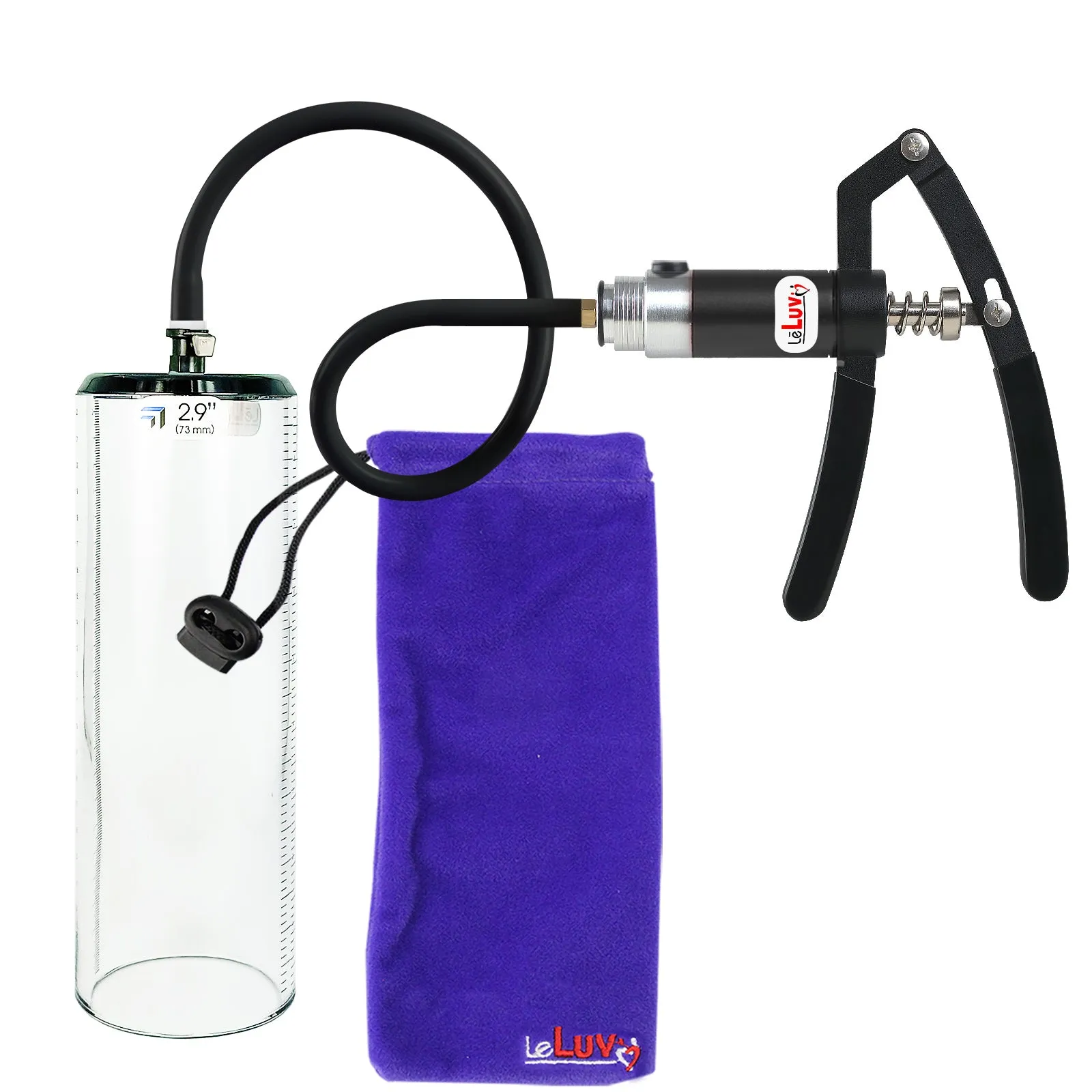 LeLuv Penis Pump with Primo Lite Handle| Thick Wall, No Flange Cylinder | Color and Gauge Options