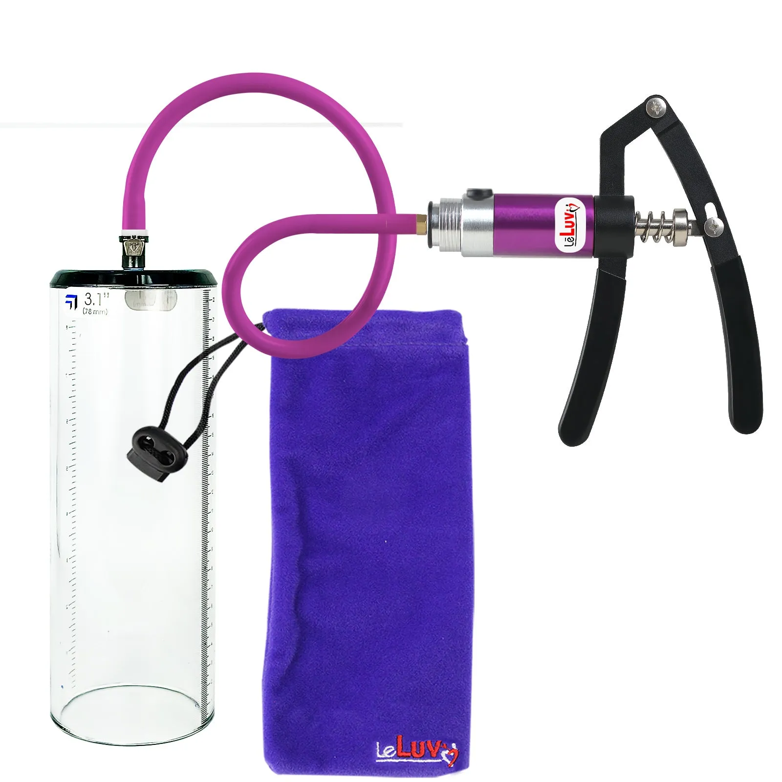 LeLuv Penis Pump with Primo Lite Handle| Thick Wall, No Flange Cylinder | Color and Gauge Options