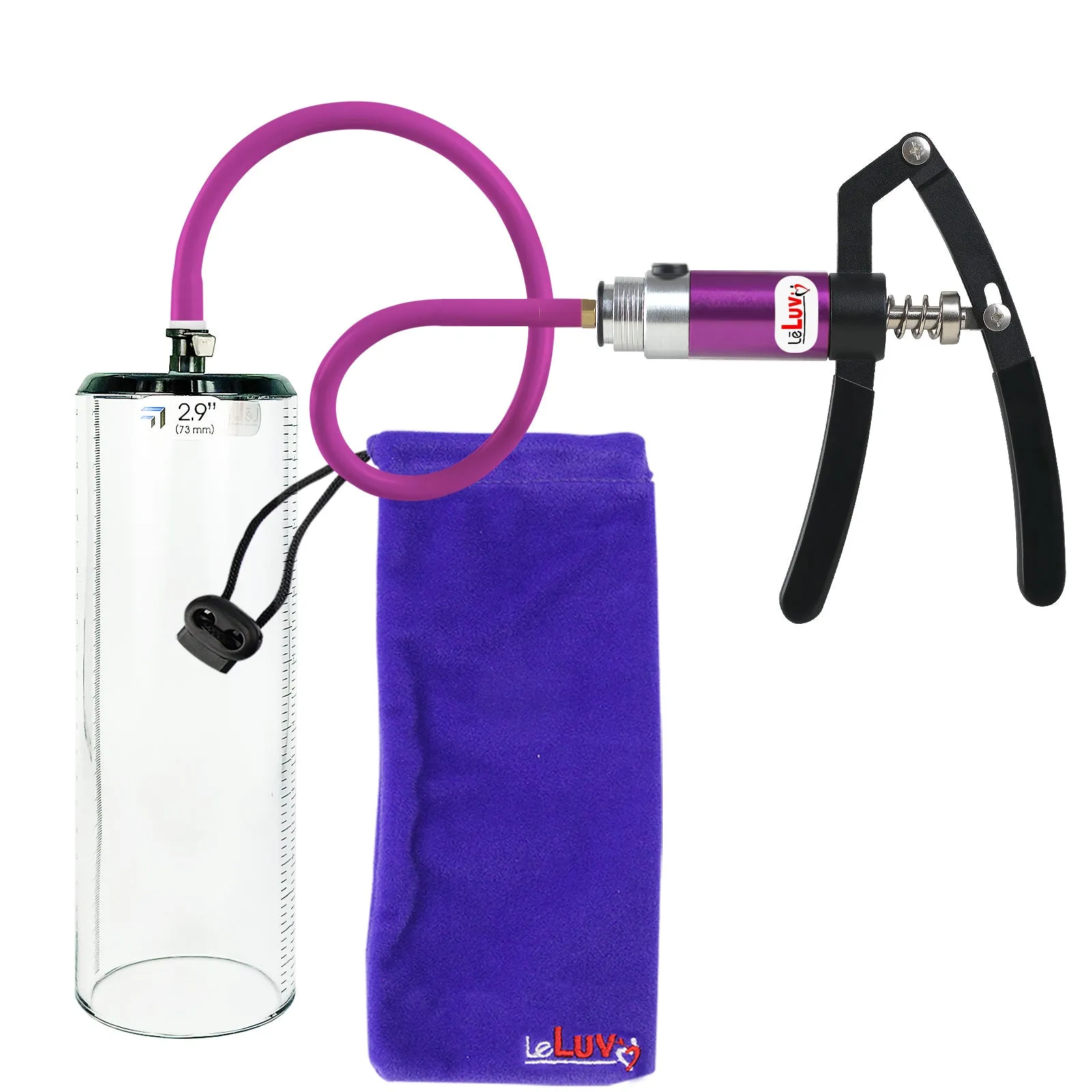 LeLuv Penis Pump with Primo Lite Handle| Thick Wall, No Flange Cylinder | Color and Gauge Options