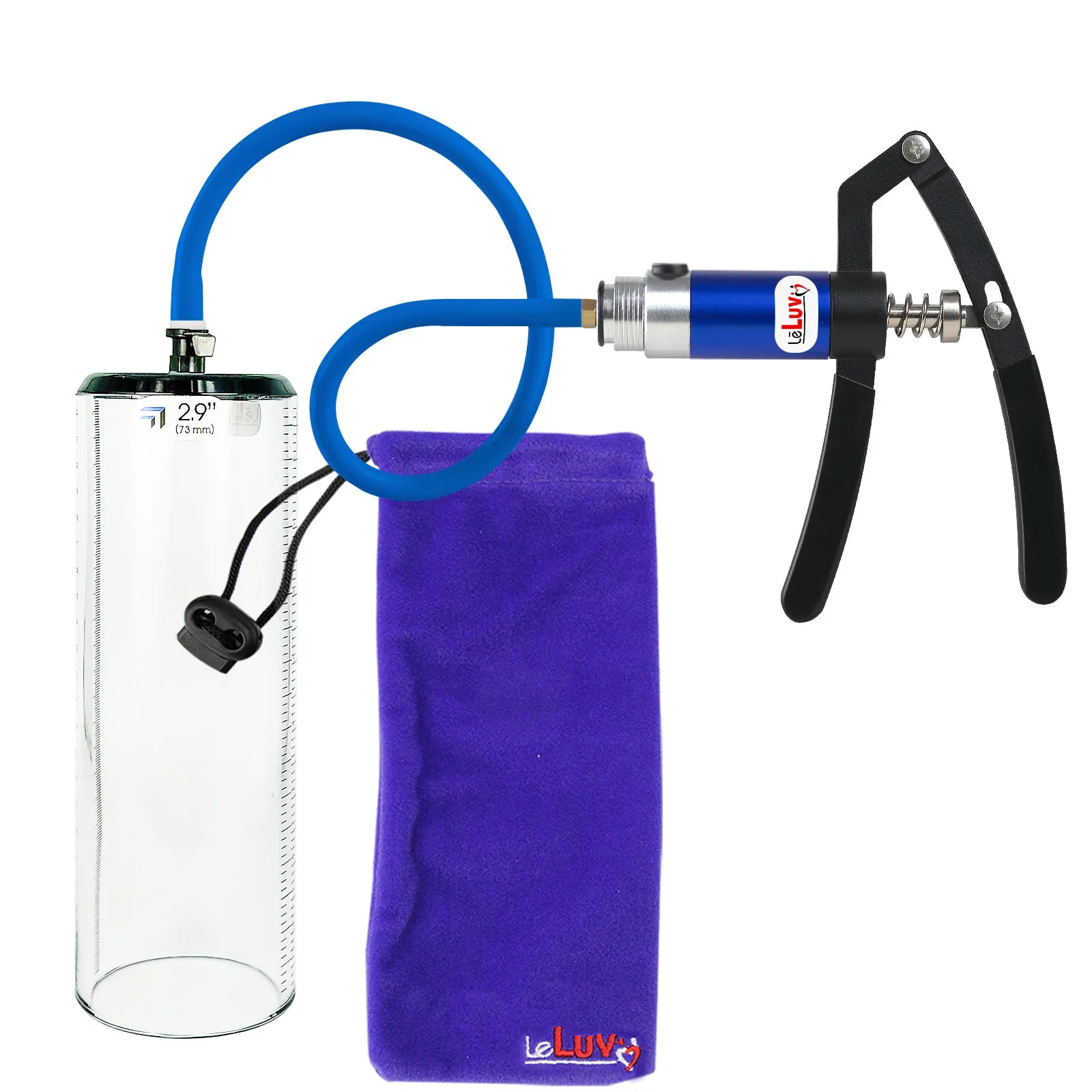 LeLuv Penis Pump with Primo Lite Handle| Thick Wall, No Flange Cylinder | Color and Gauge Options