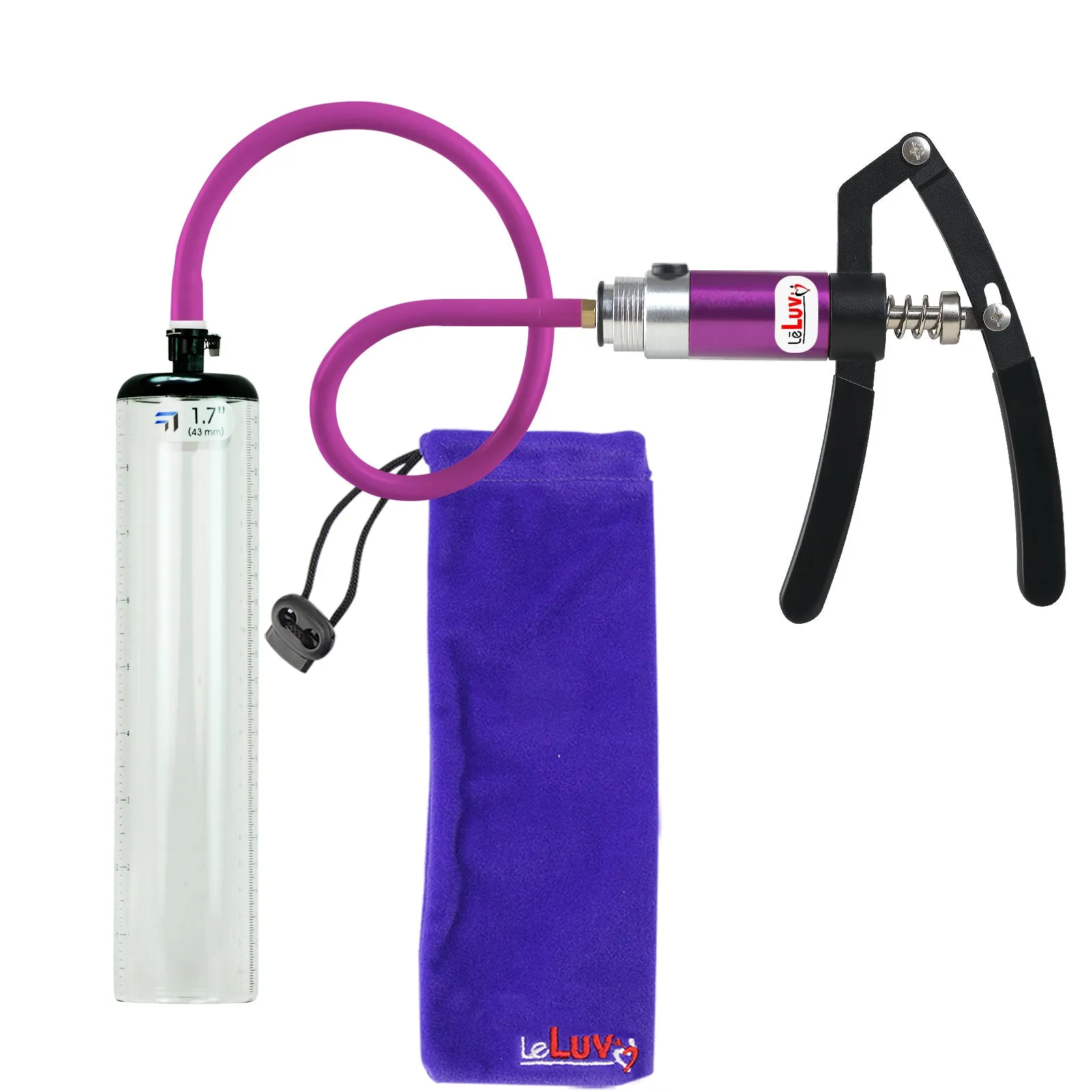 LeLuv Penis Pump with Primo Lite Handle| Thick Wall, No Flange Cylinder | Color and Gauge Options