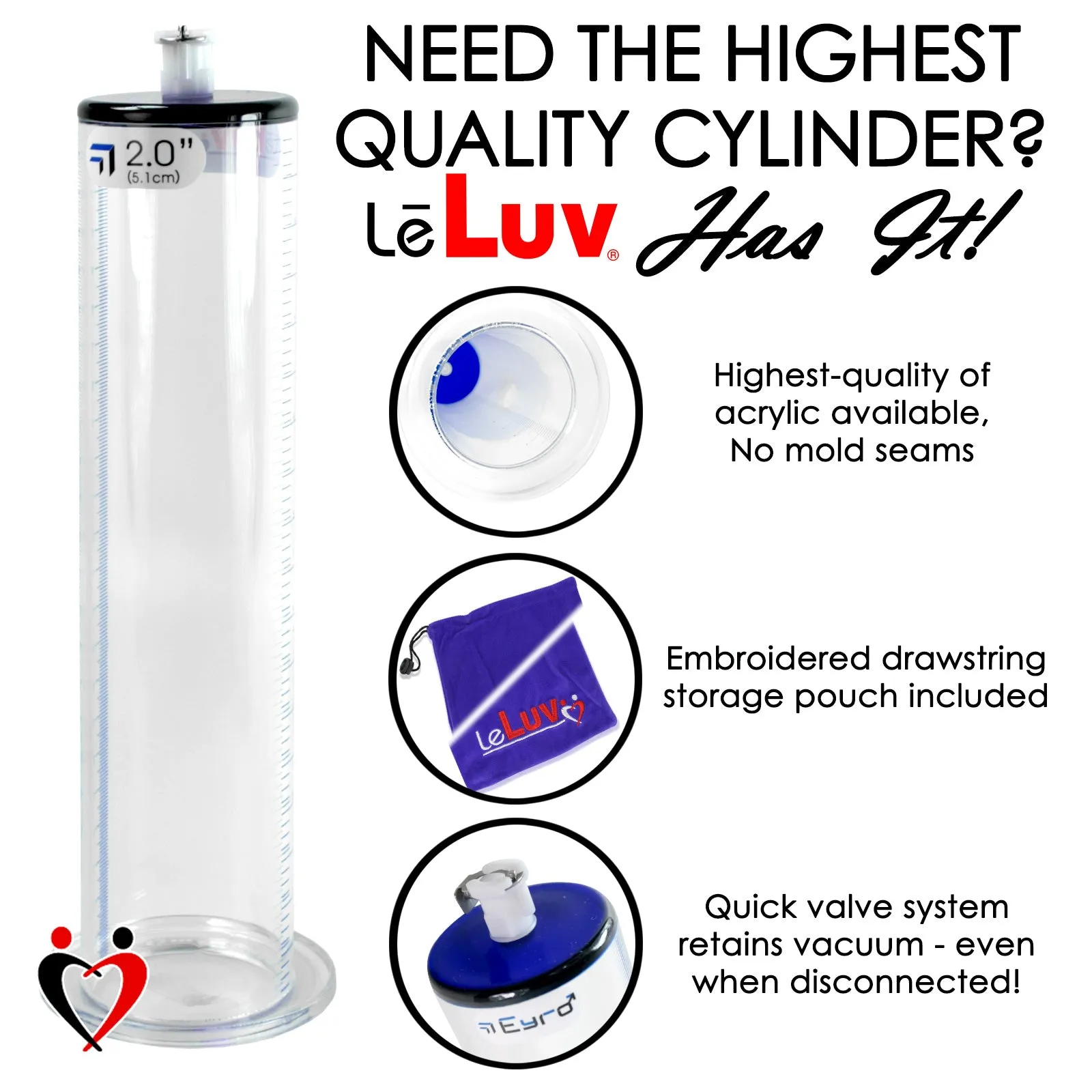 LeLuv Penis Pump with Primo Lite Handle | Wide Flange Cylinder | Color and Gauge Options