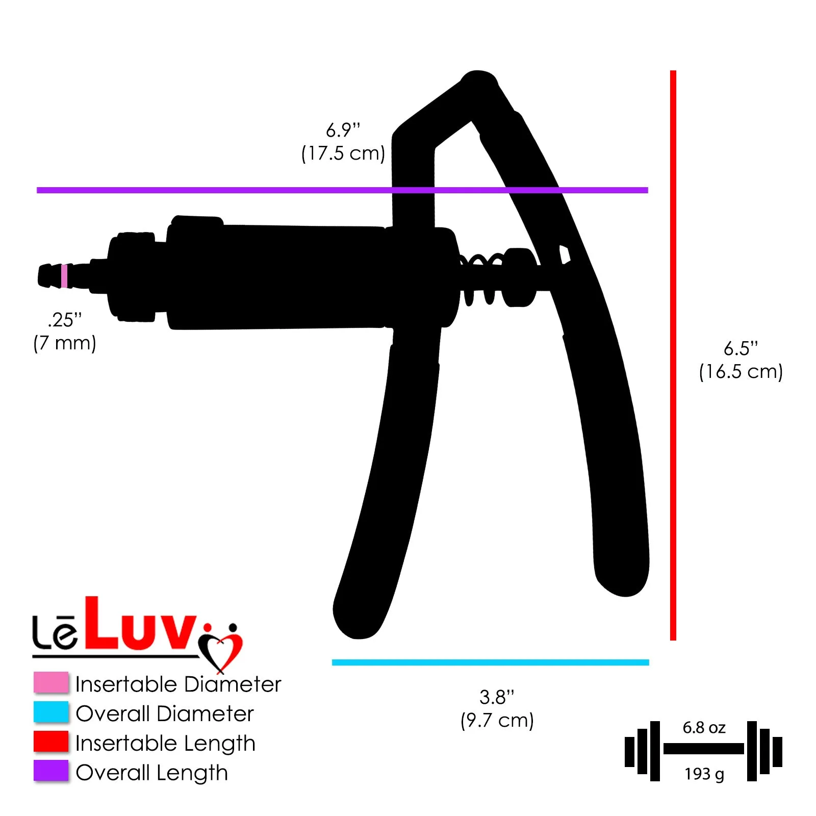 LeLuv Penis Pump with Primo Lite Handle | Wide Flange Cylinder | Color and Gauge Options