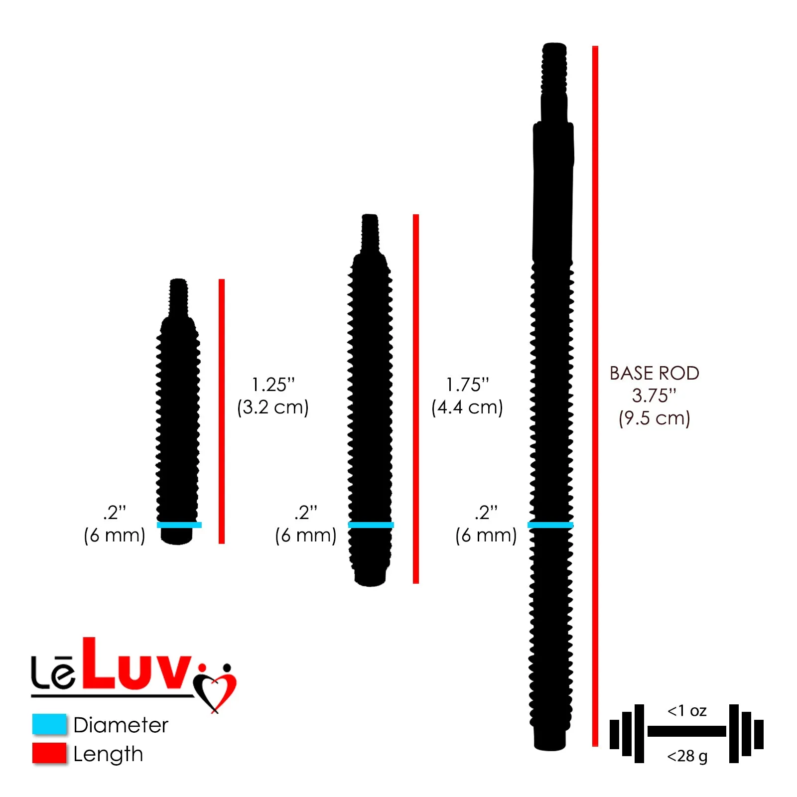 LeLuv Replacement Brass or Platinum Rods for SLIDER Penis Extender - Sold in PAIRS