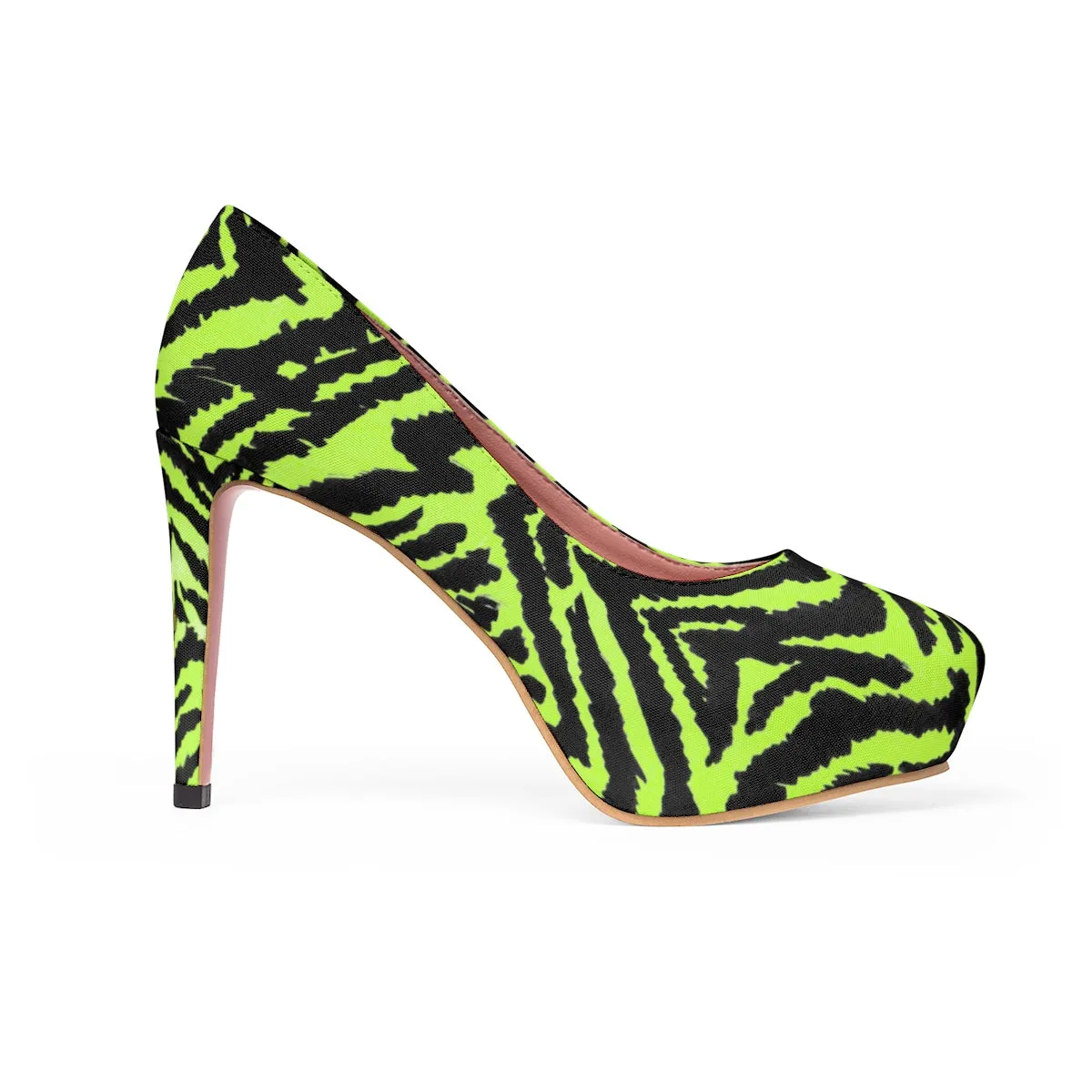 Light Green Zebra Black Stripe Animal Print Women's Platform Heels (US Size: 5-11)