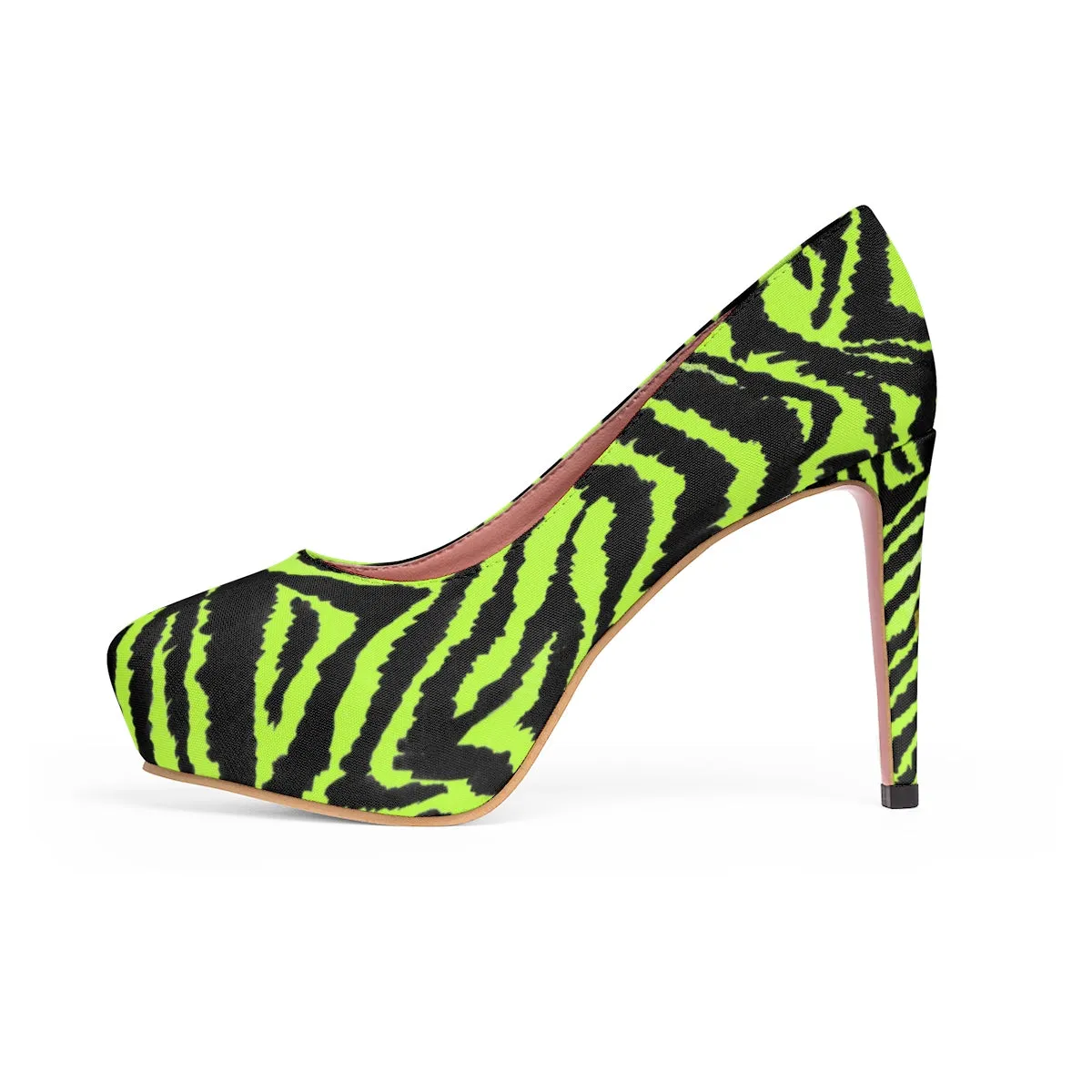 Light Green Zebra Black Stripe Animal Print Women's Platform Heels (US Size: 5-11)