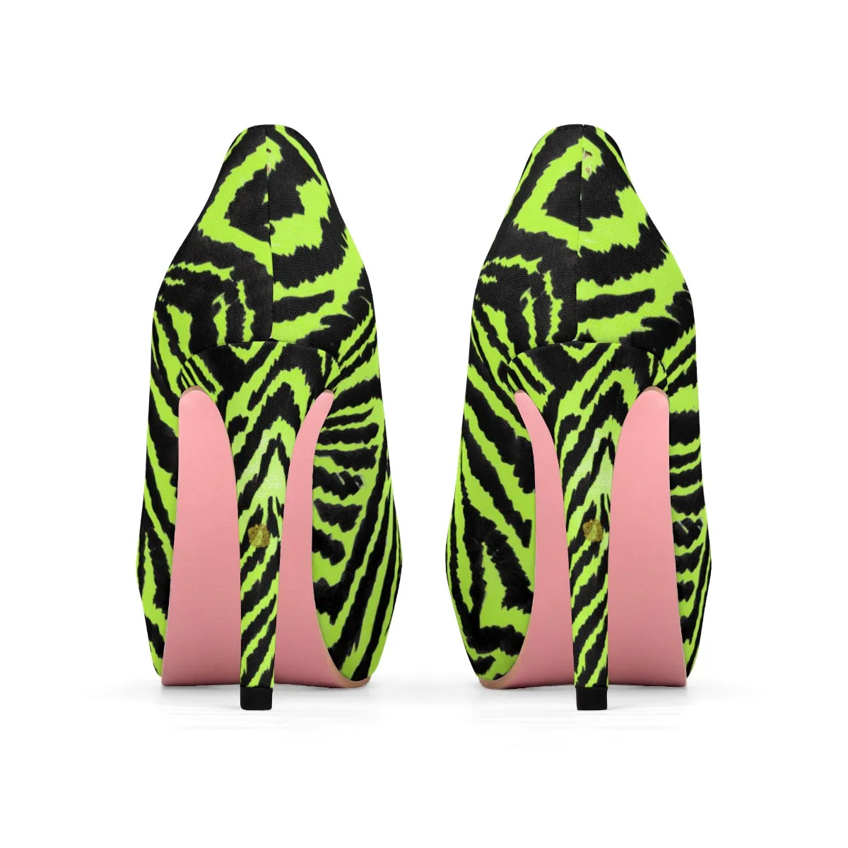 Light Green Zebra Black Stripe Animal Print Women's Platform Heels (US Size: 5-11)