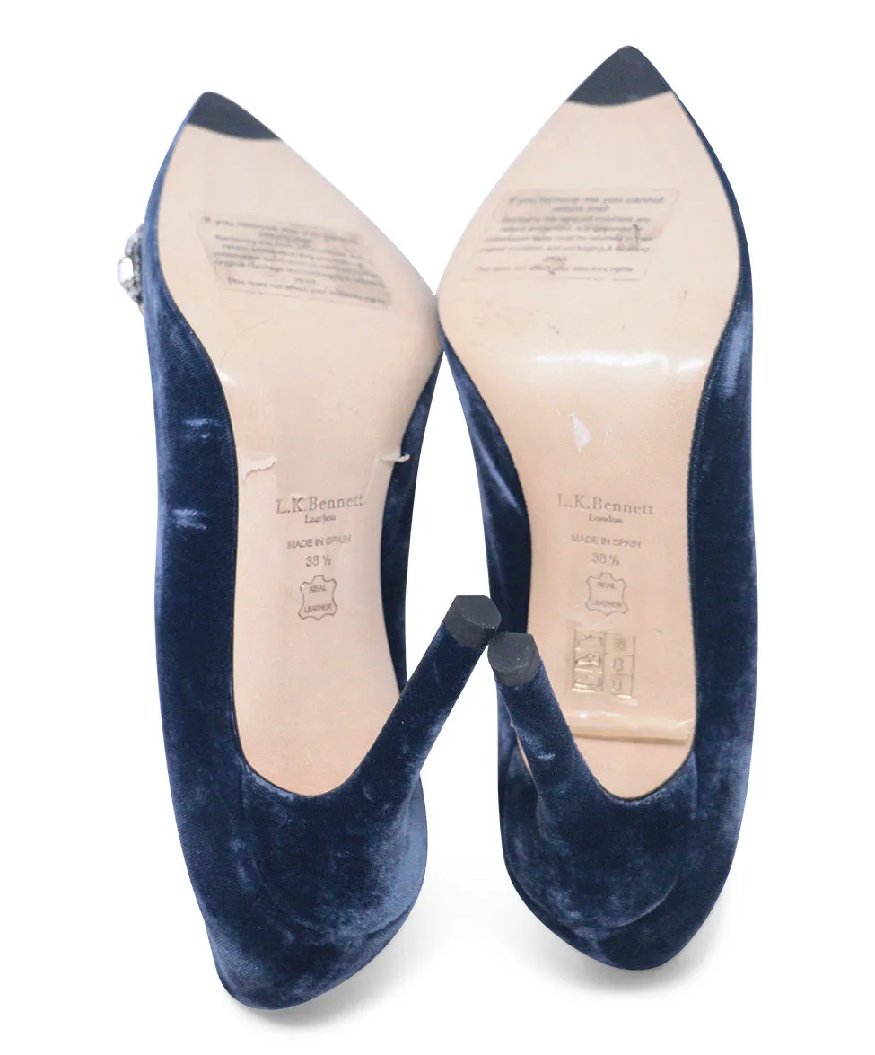 L.K. Bennett Navy Velvet Rhinestone Heels sz 8.5