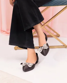 Mandy Black Bow Tie Flat Pumps Shoes