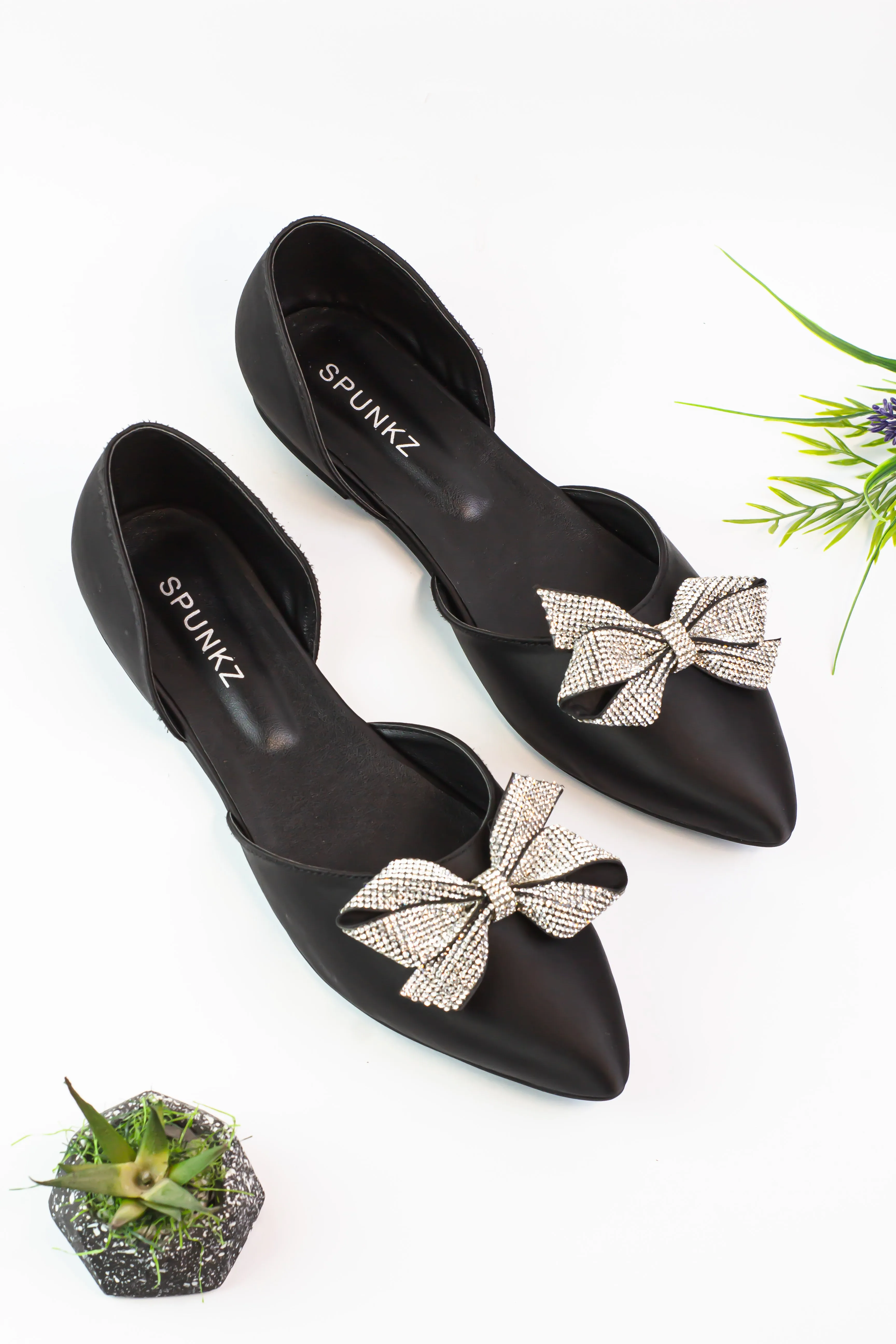 Mandy Black Bow Tie Flat Pumps Shoes