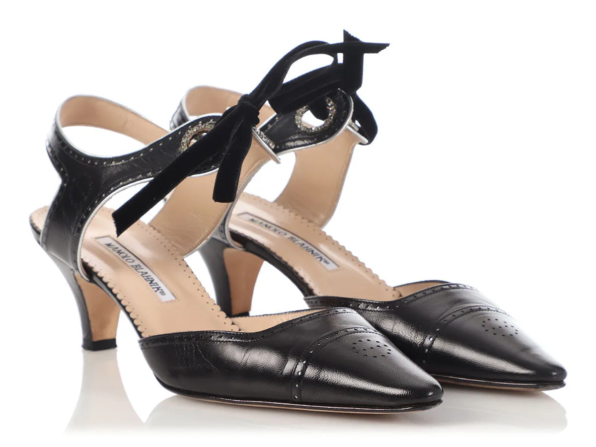 Manolo Blahnik Black Velvet Tie Pumps