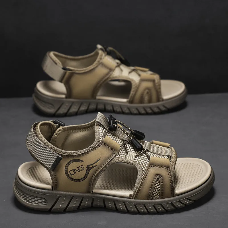 Men's Casual Leather Sandal with Open Toe Adjustable Strap