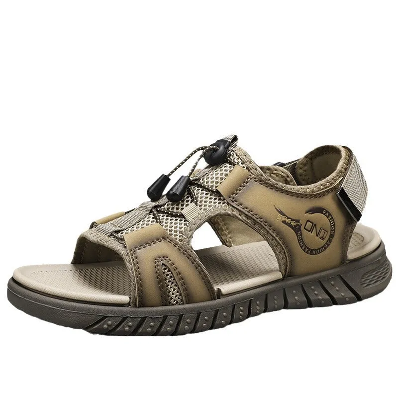 Men's Casual Leather Sandal with Open Toe Adjustable Strap