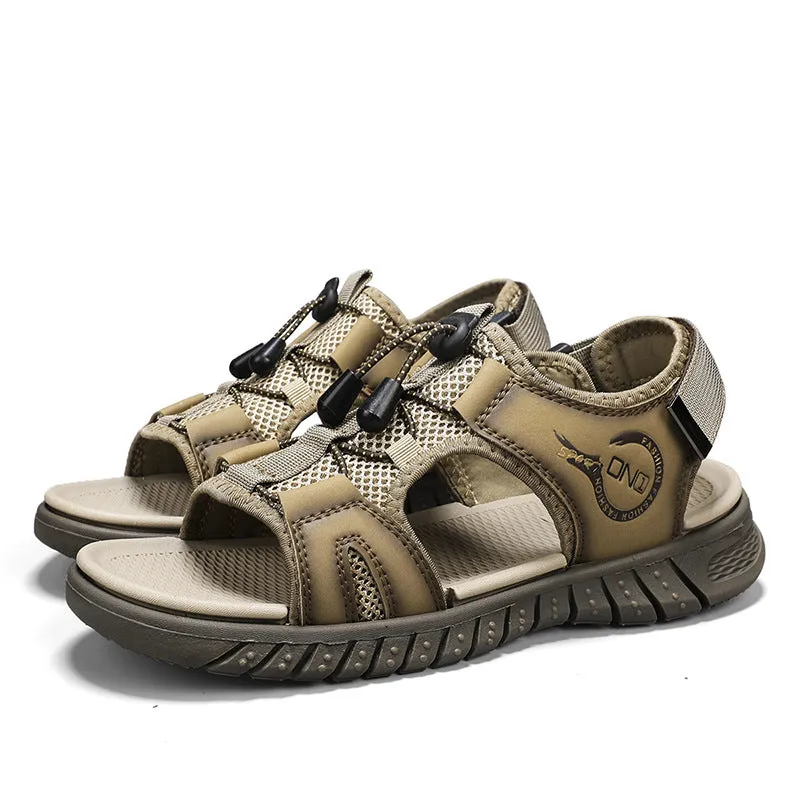 Men's Casual Leather Sandal with Open Toe Adjustable Strap