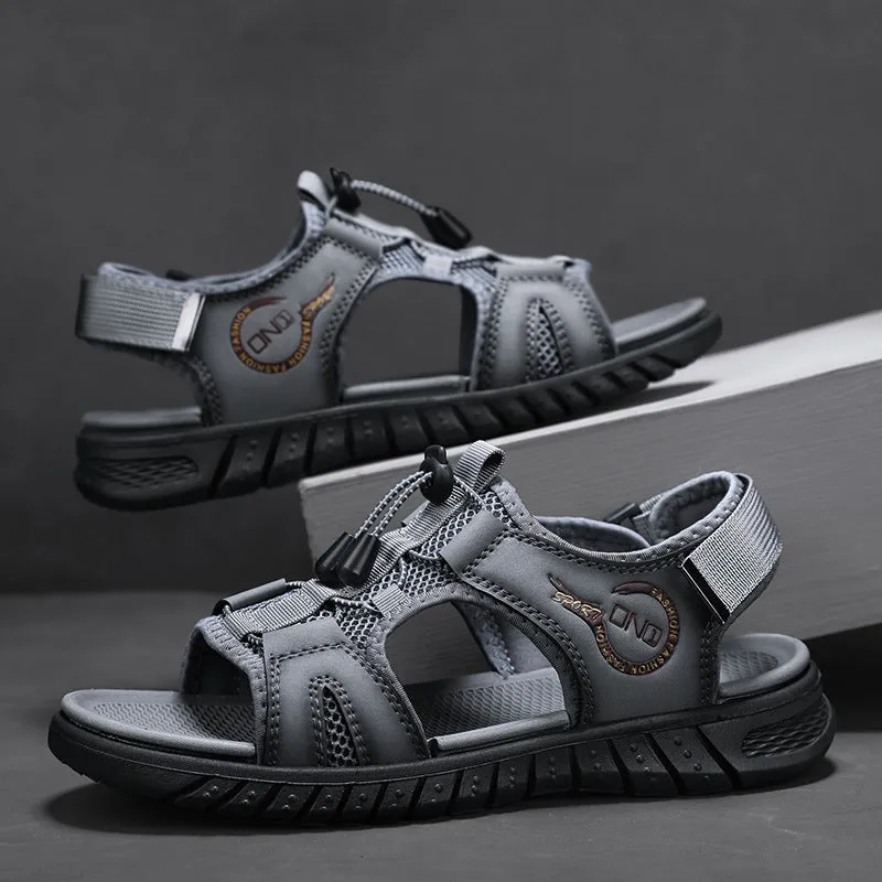 Men's Casual Leather Sandal with Open Toe Adjustable Strap