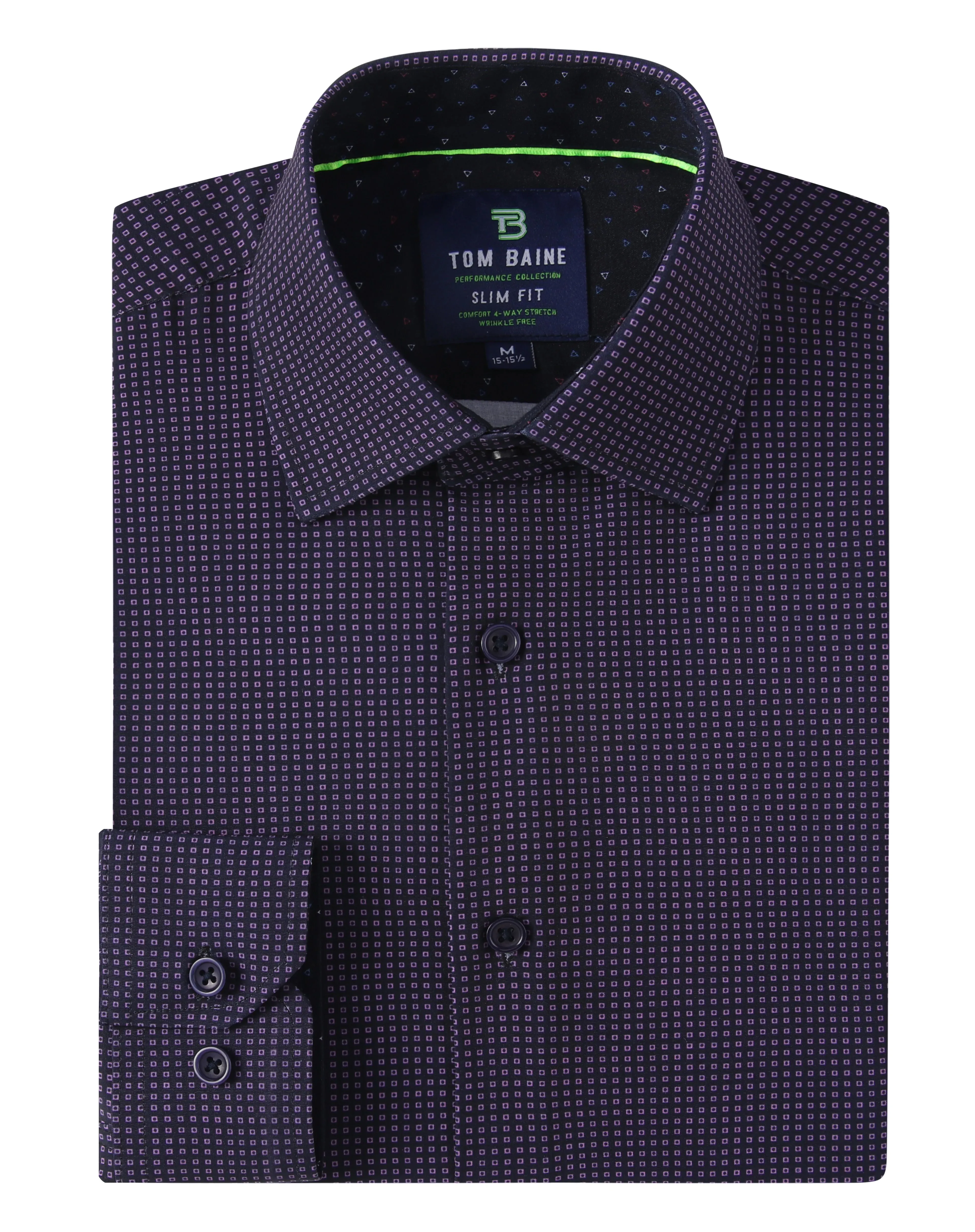 Men's Geometric Slim Fit Performance Long Sleeve Shirt Dark Purple