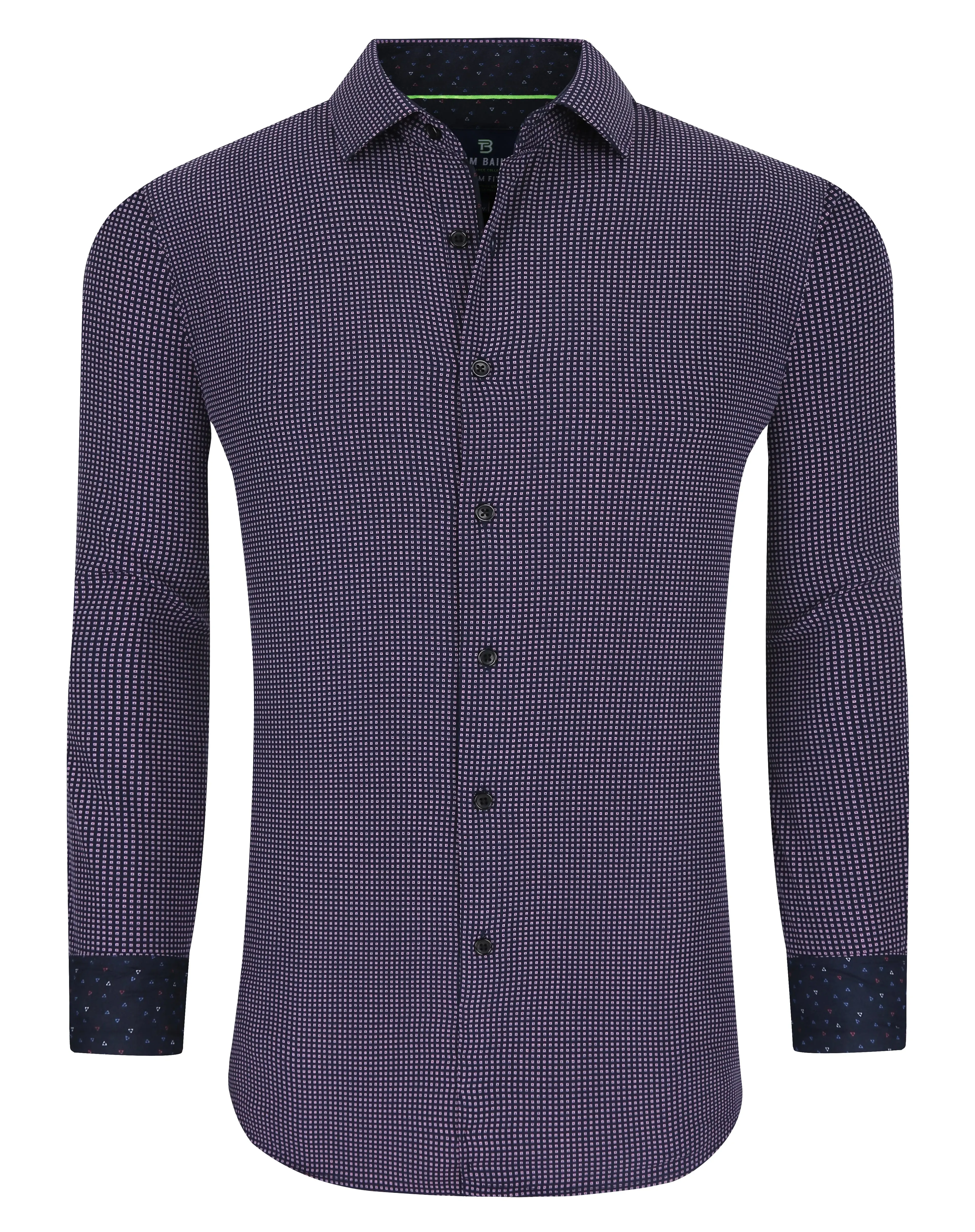 Men's Geometric Slim Fit Performance Long Sleeve Shirt Dark Purple