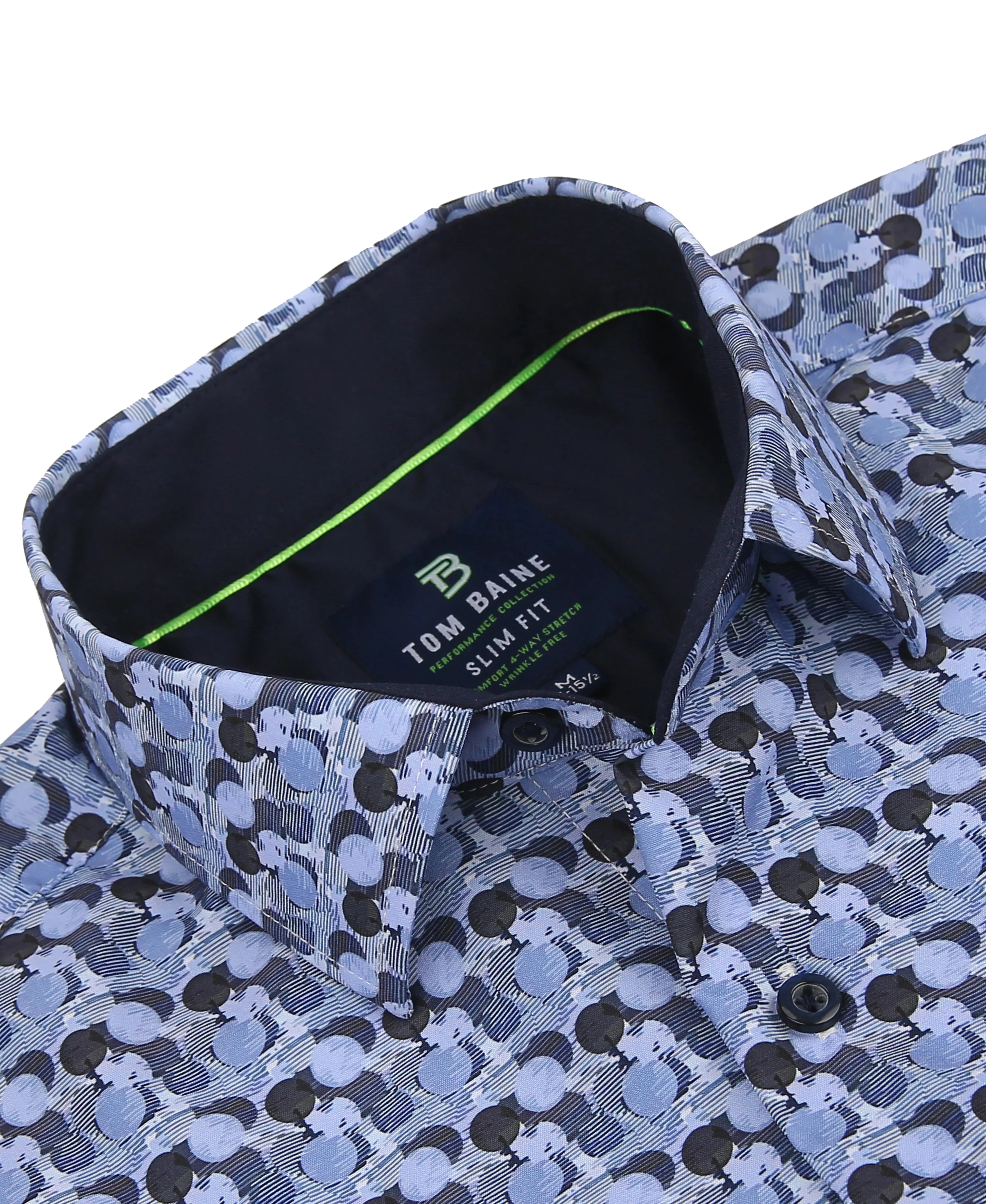 Men's Slim Fit Performance Long Sleeve Printed Blue Shirt