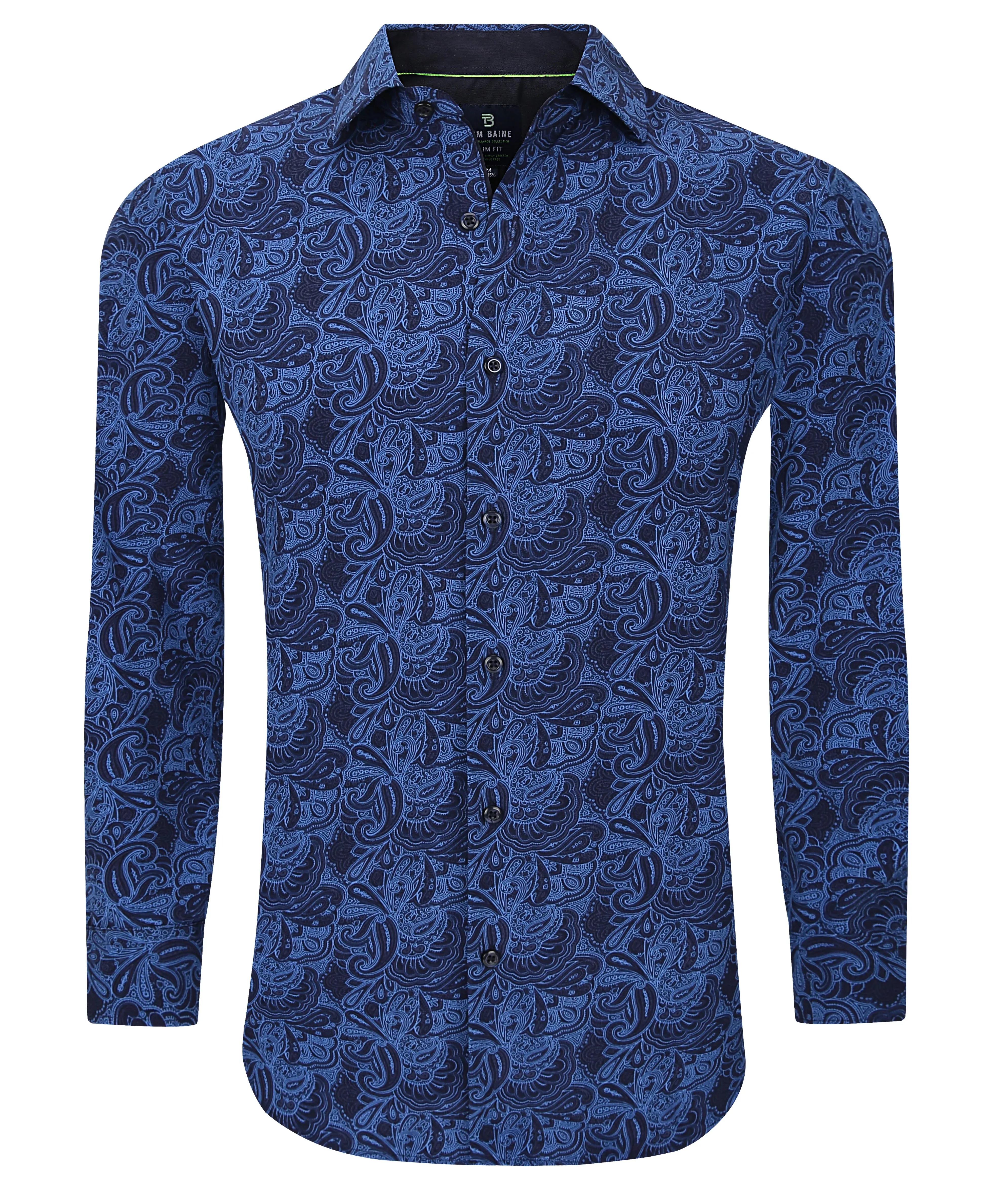 Men's Slim Fit Performance Long Sleeve Printed Shirt Blue