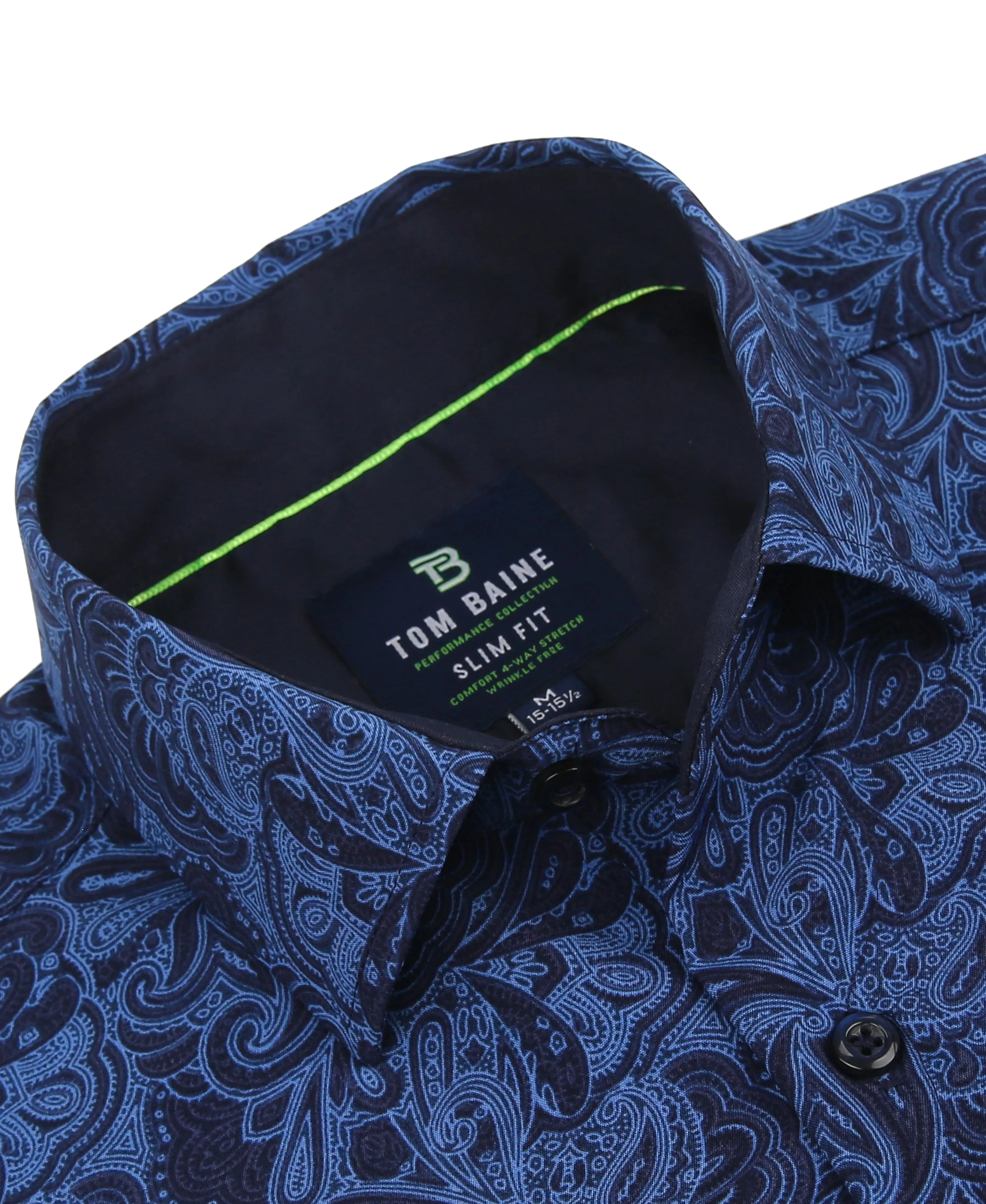 Men's Slim Fit Performance Long Sleeve Printed Shirt Blue