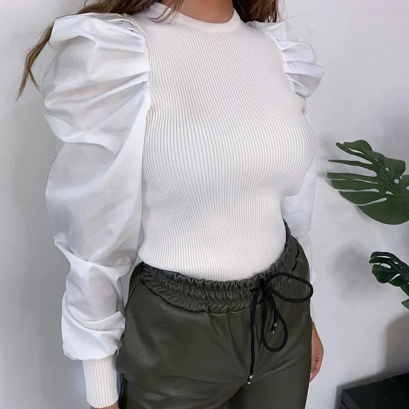 Mock Neck Puff Sleeve Top