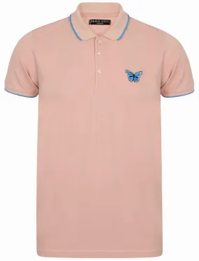 Monarch Cotton Polo Shirt with Butterfly Print in Pink