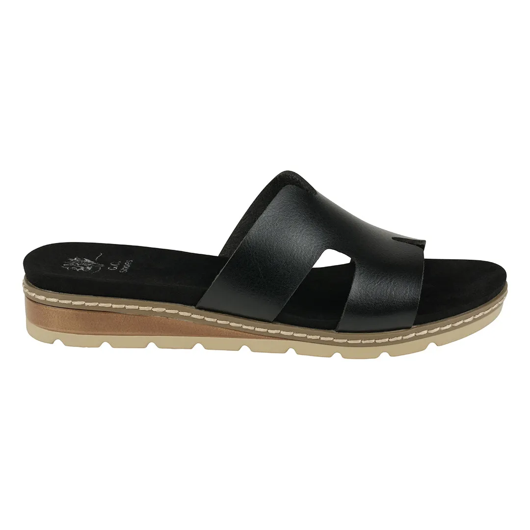 Nellie Black Cut-Out Slide Flat Sandals