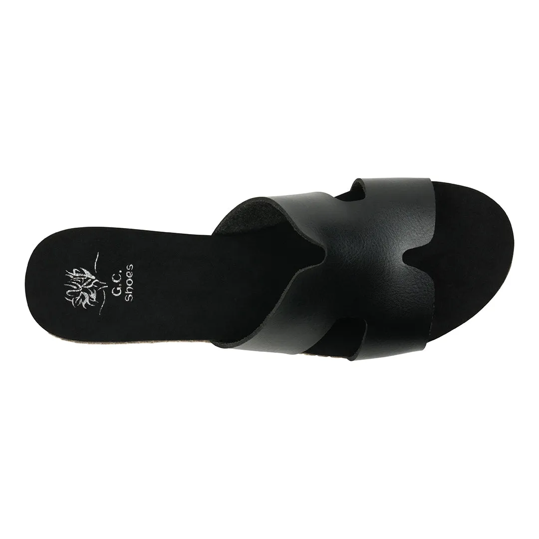 Nellie Black Cut-Out Slide Flat Sandals