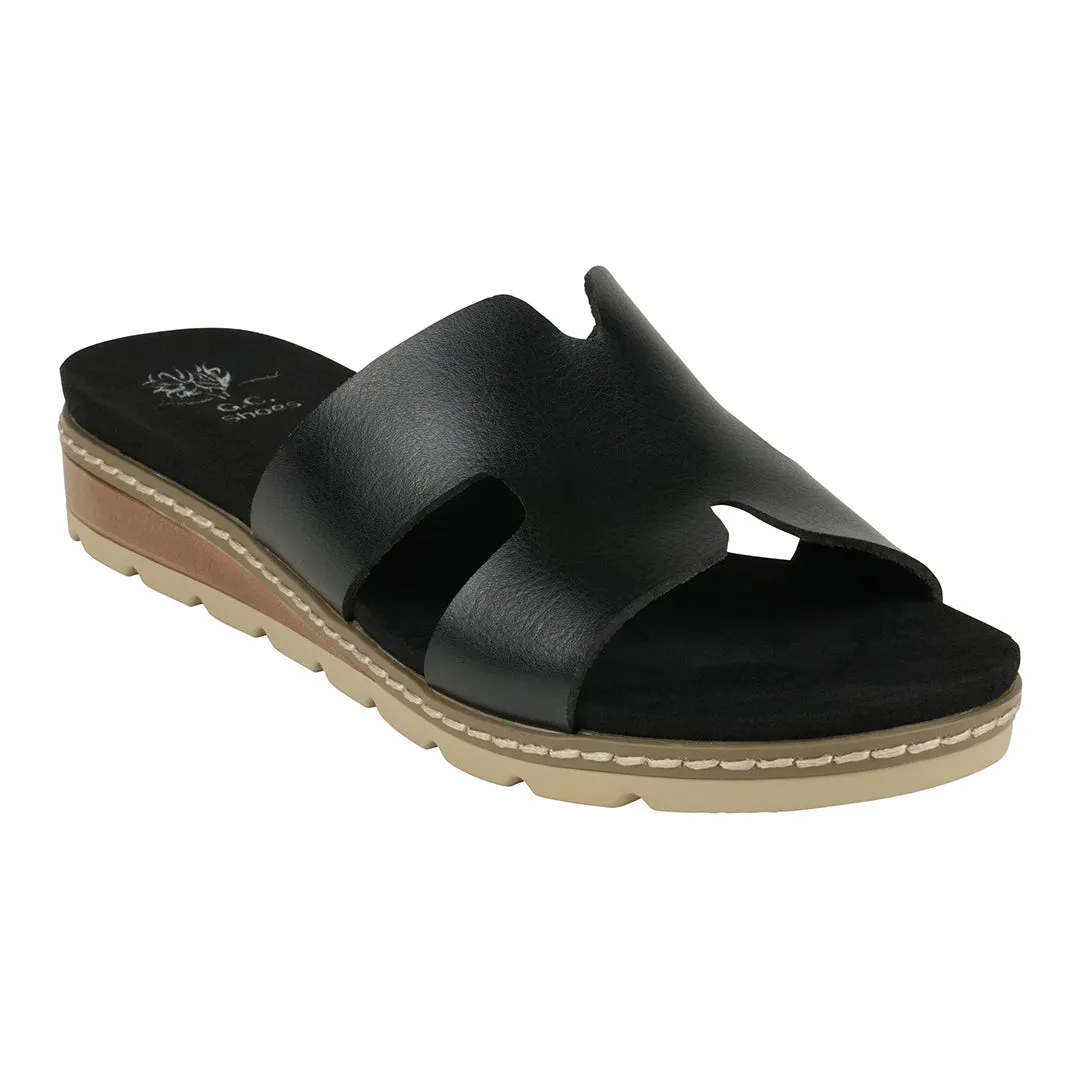 Nellie Black Cut-Out Slide Flat Sandals